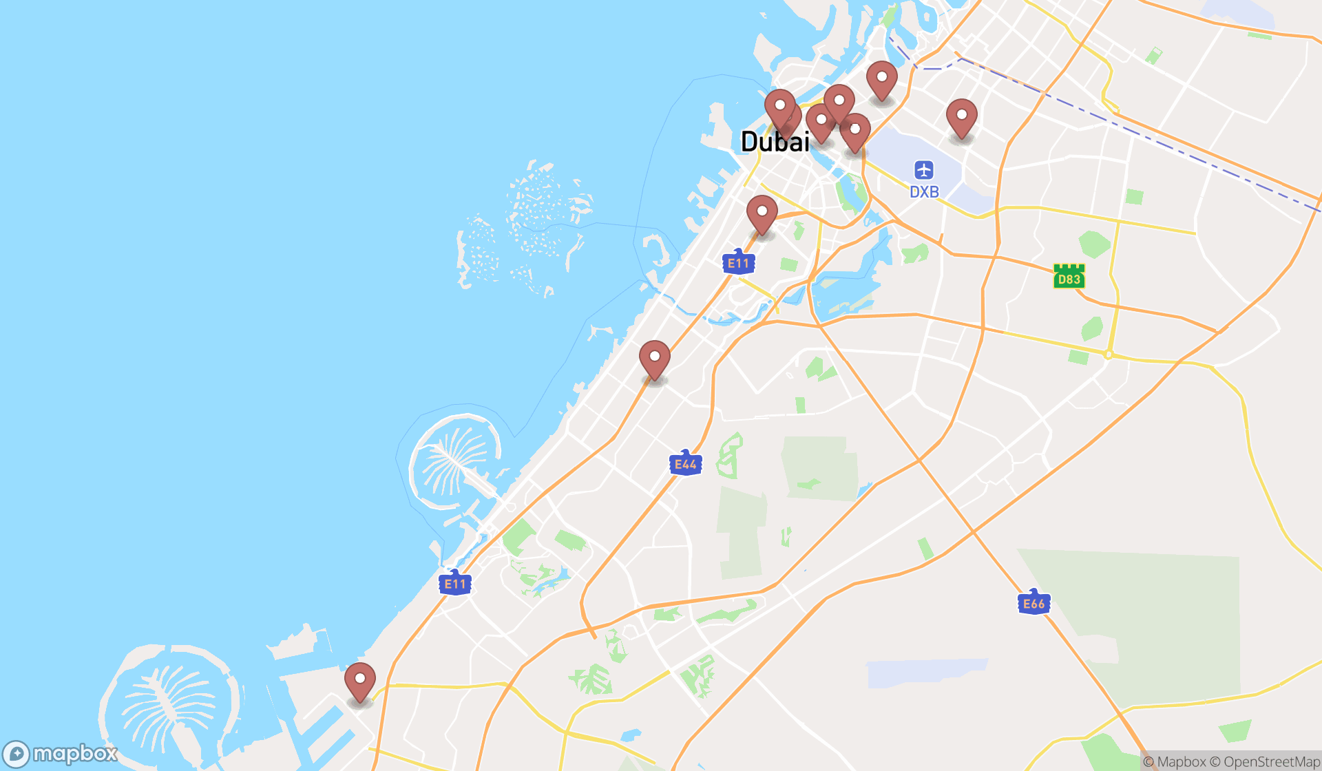 Map showing the ranked city government offices in Dubai, Dubai