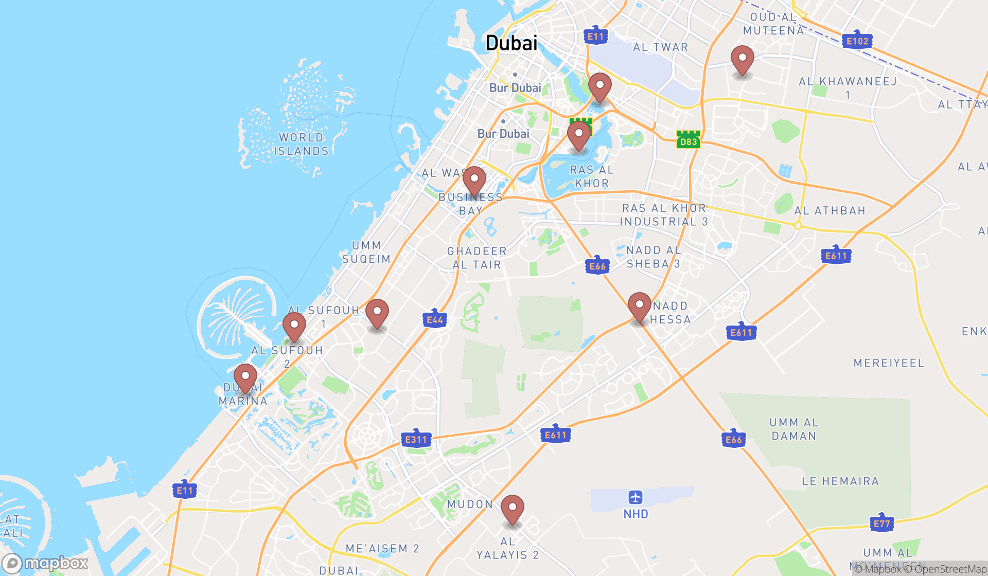 Map showing the ranked city parks in Dubai, Dubai