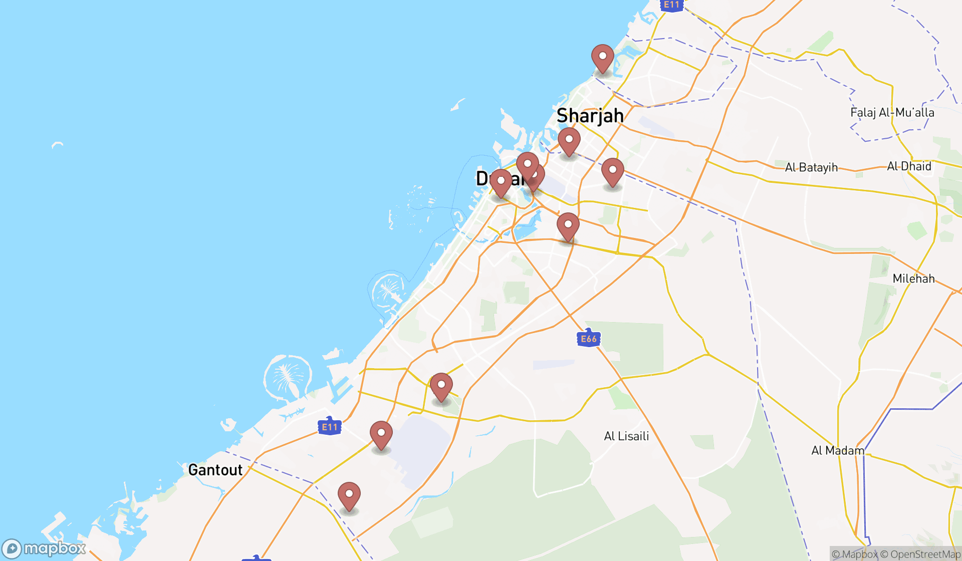 Map showing the ranked civil defenses in Dubai, Dubai
