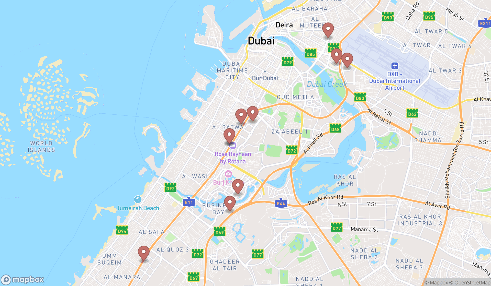 Map showing the ranked civil law attorneys in Dubai, Dubai