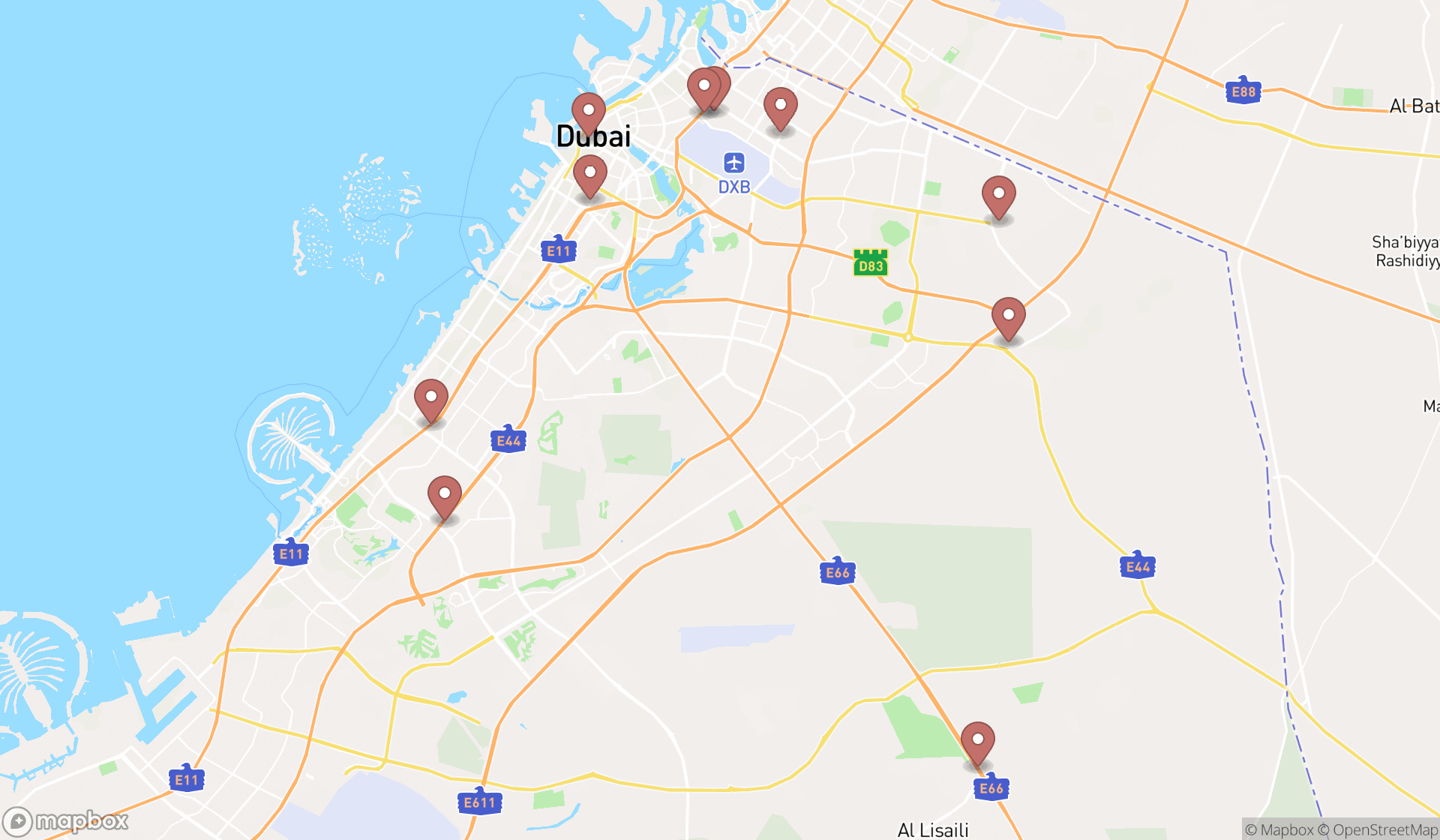 Map showing the ranked civil polices in Dubai, Dubai
