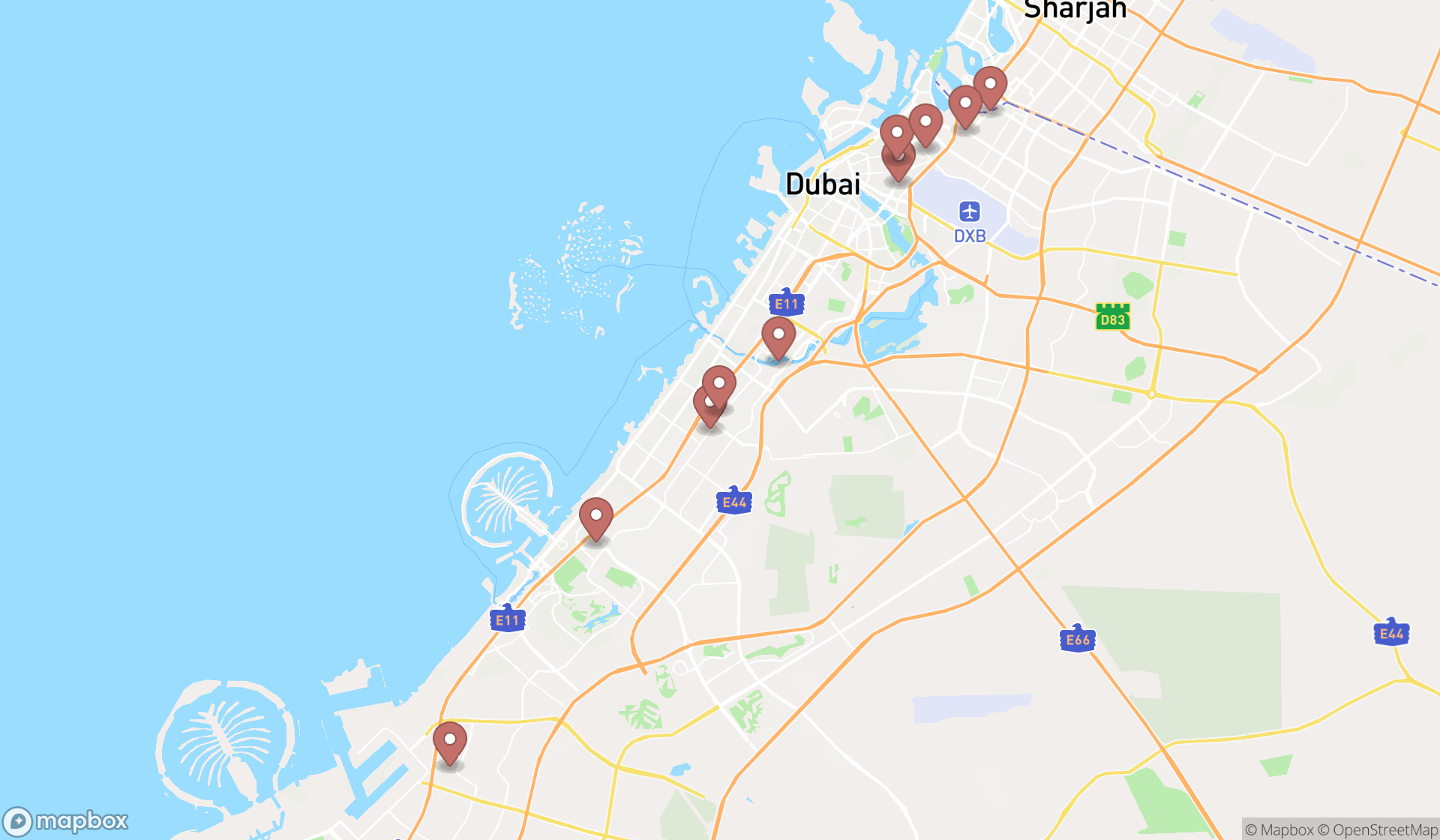 Map showing the ranked cleaners in Dubai, Dubai