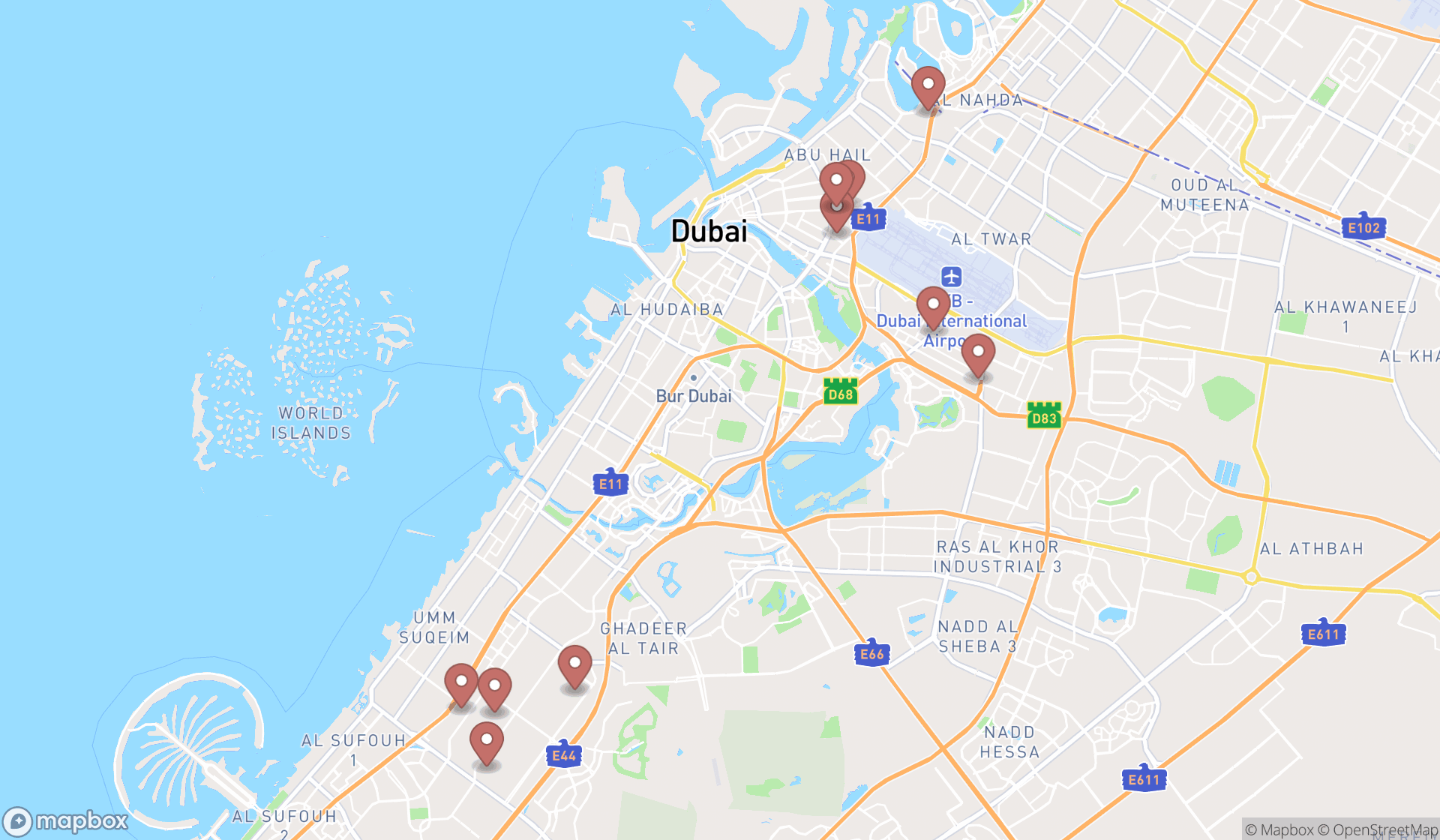 Map showing the ranked cleaning products suppliers in Dubai, Dubai