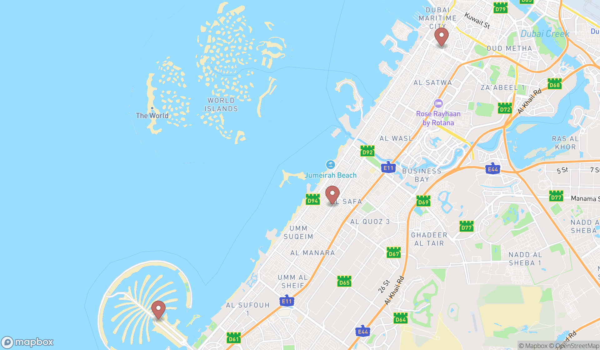 Map showing the ranked clinics in Dubai, Dubai