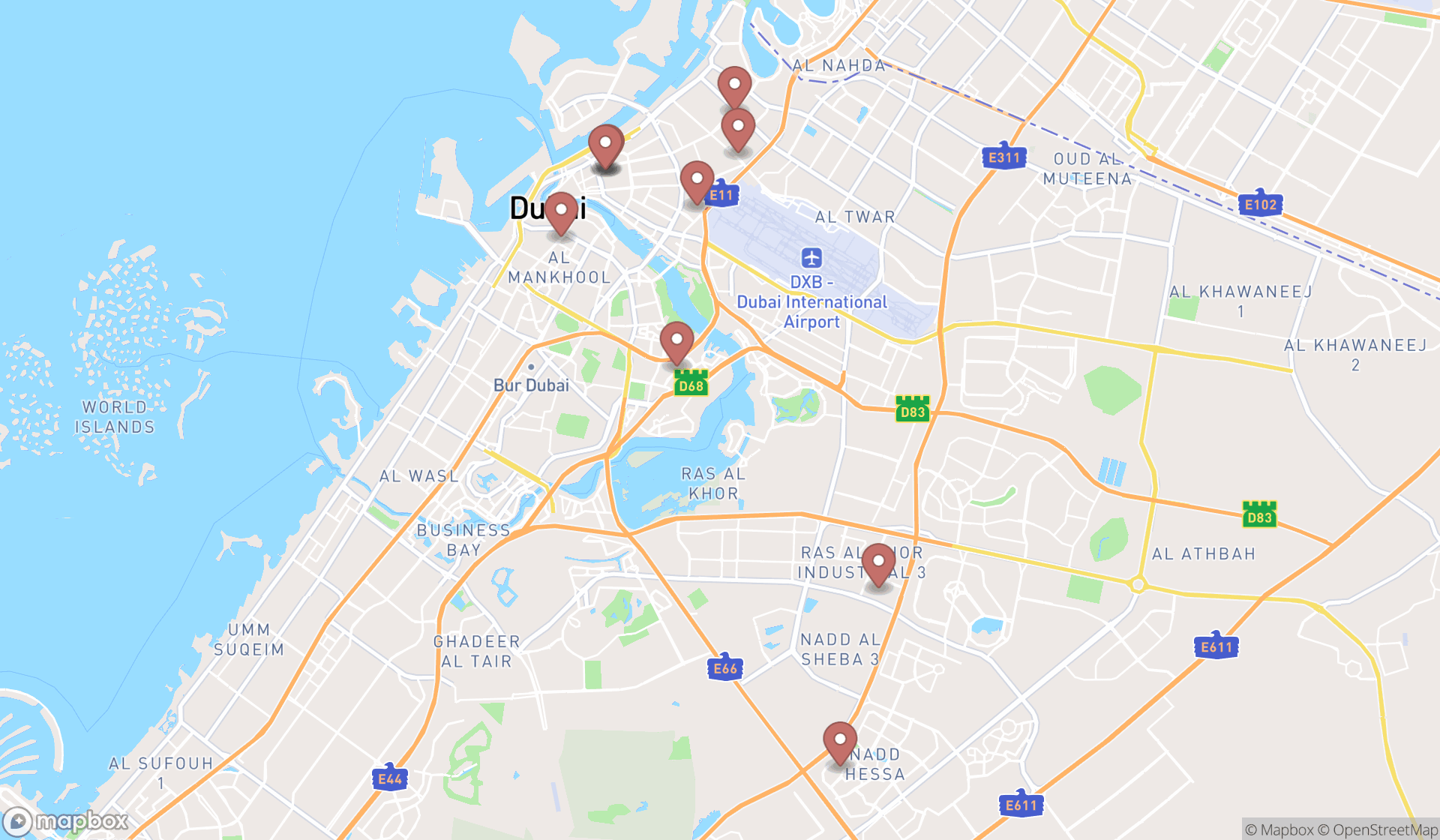 Map showing the ranked closed circuit televisions in Dubai, Dubai