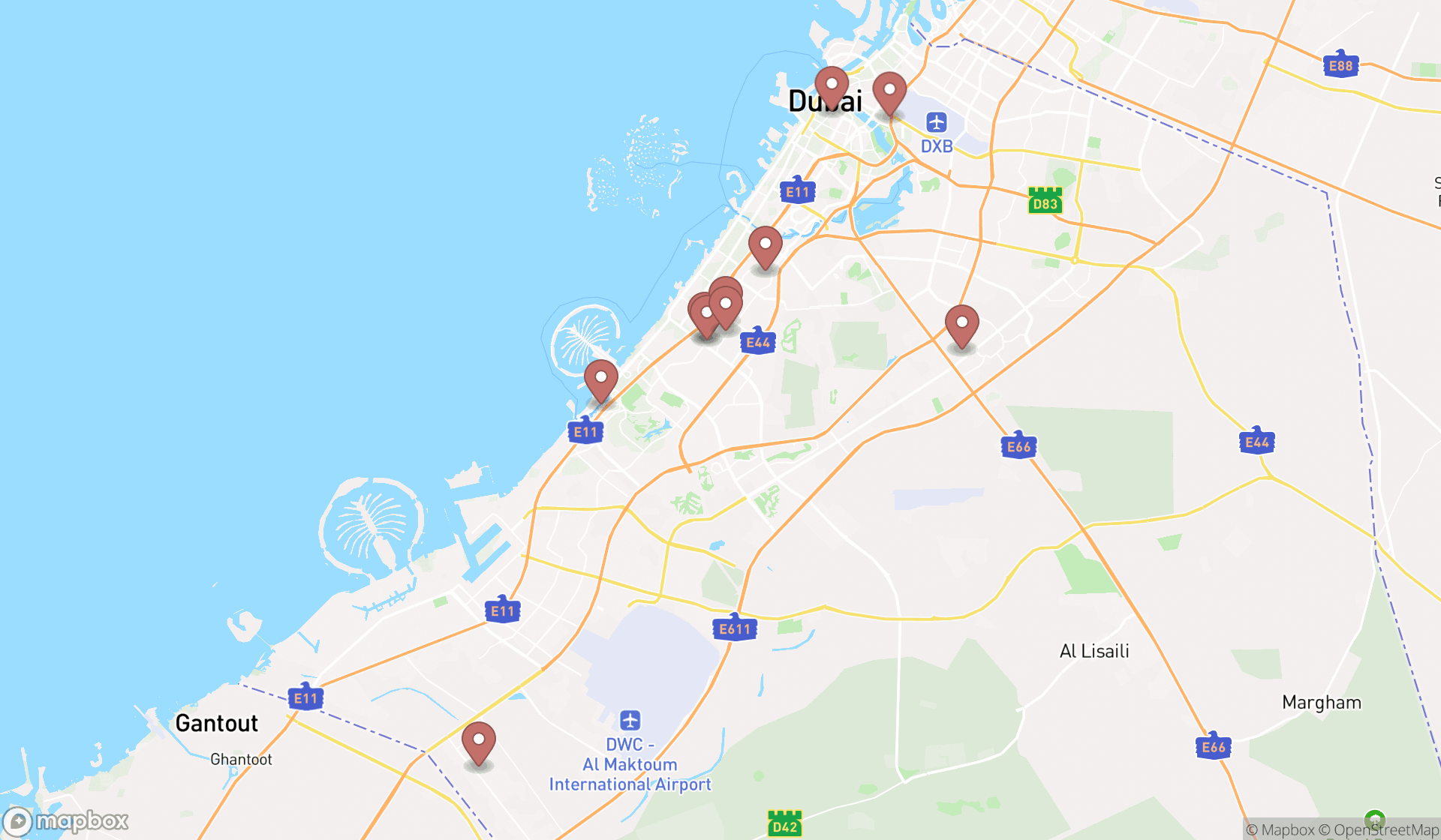 Map showing the ranked clothes and fabric manufacturers in Dubai, Dubai