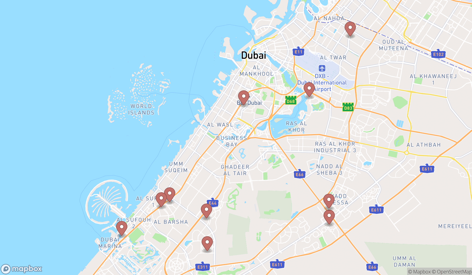 Map showing the ranked clothing alteration services in Dubai, Dubai