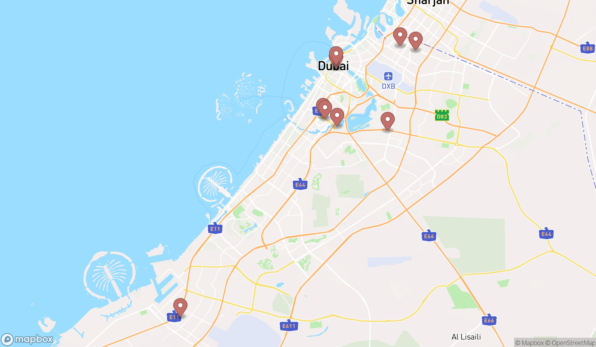 Map showing the ranked clothing wholesalers in Dubai, Dubai