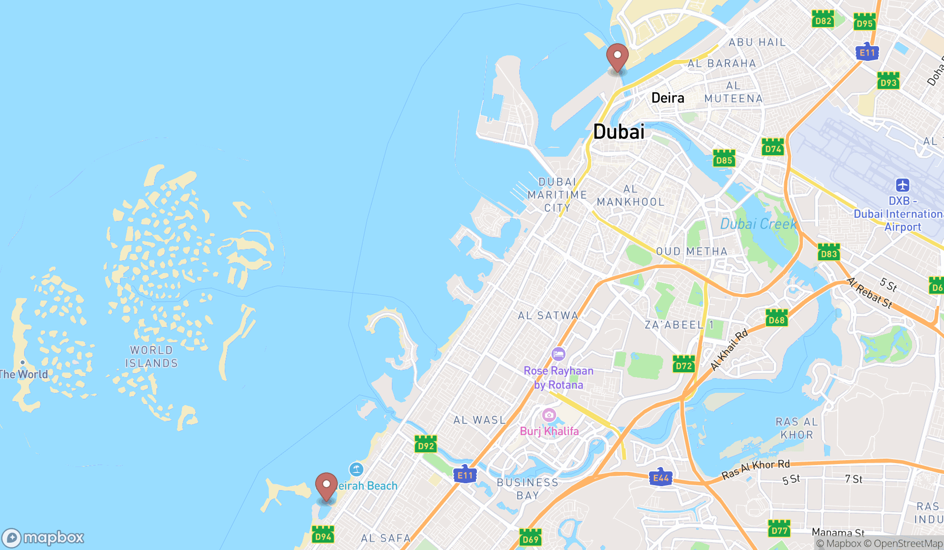 Map showing the ranked coast guard stations in Dubai, Dubai