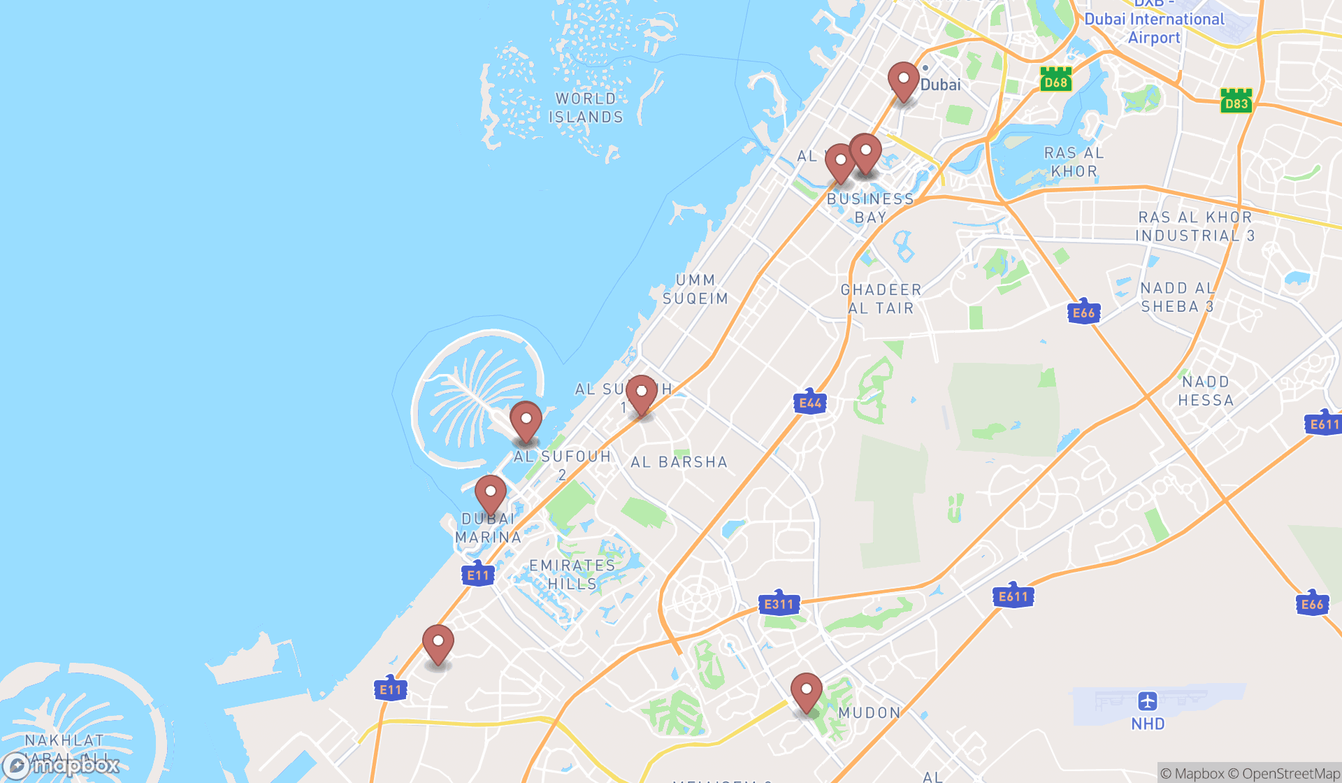Map showing the ranked cocktail bars in Dubai, Dubai