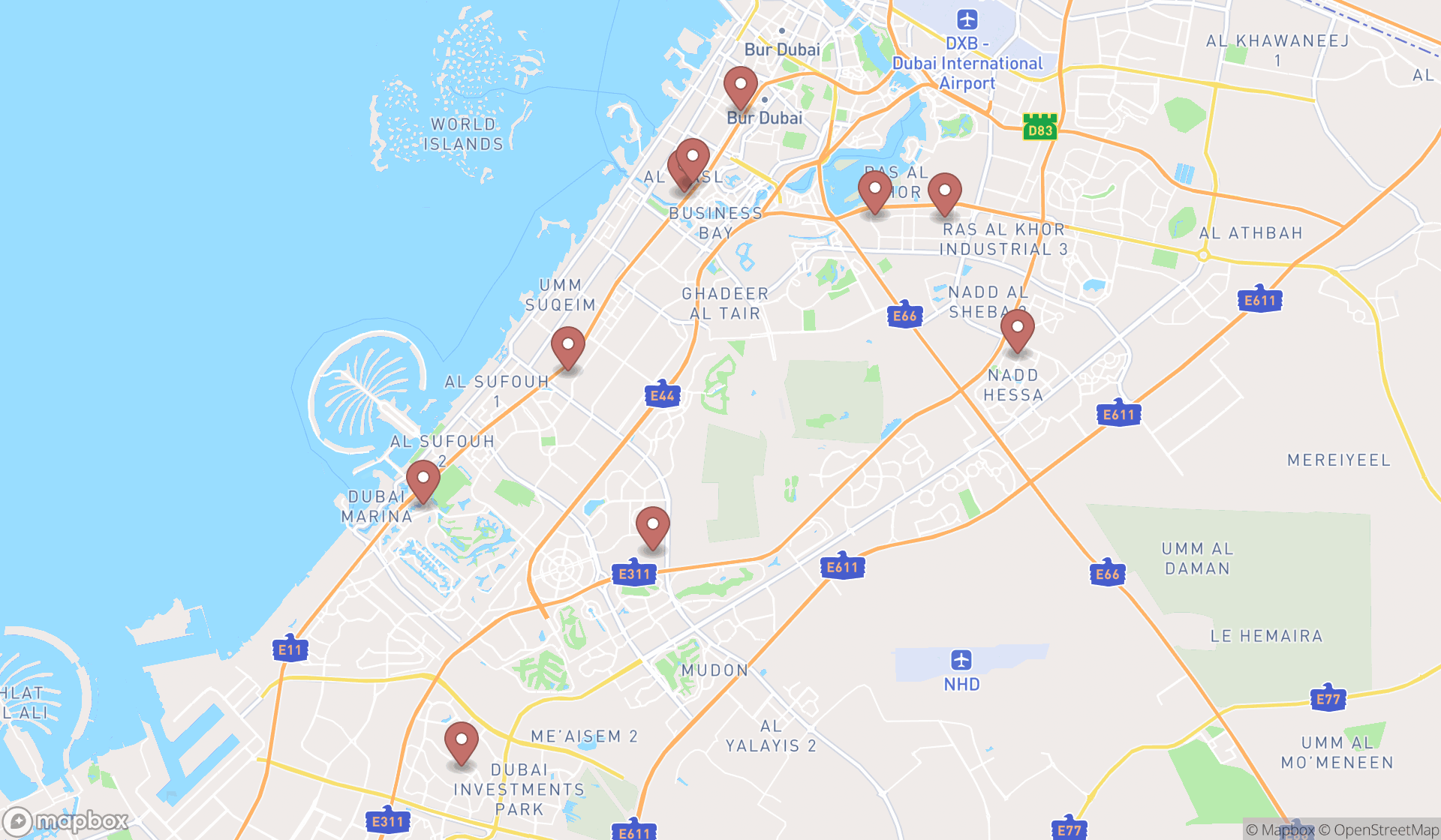 Map showing the ranked coffee machine suppliers in Dubai, Dubai