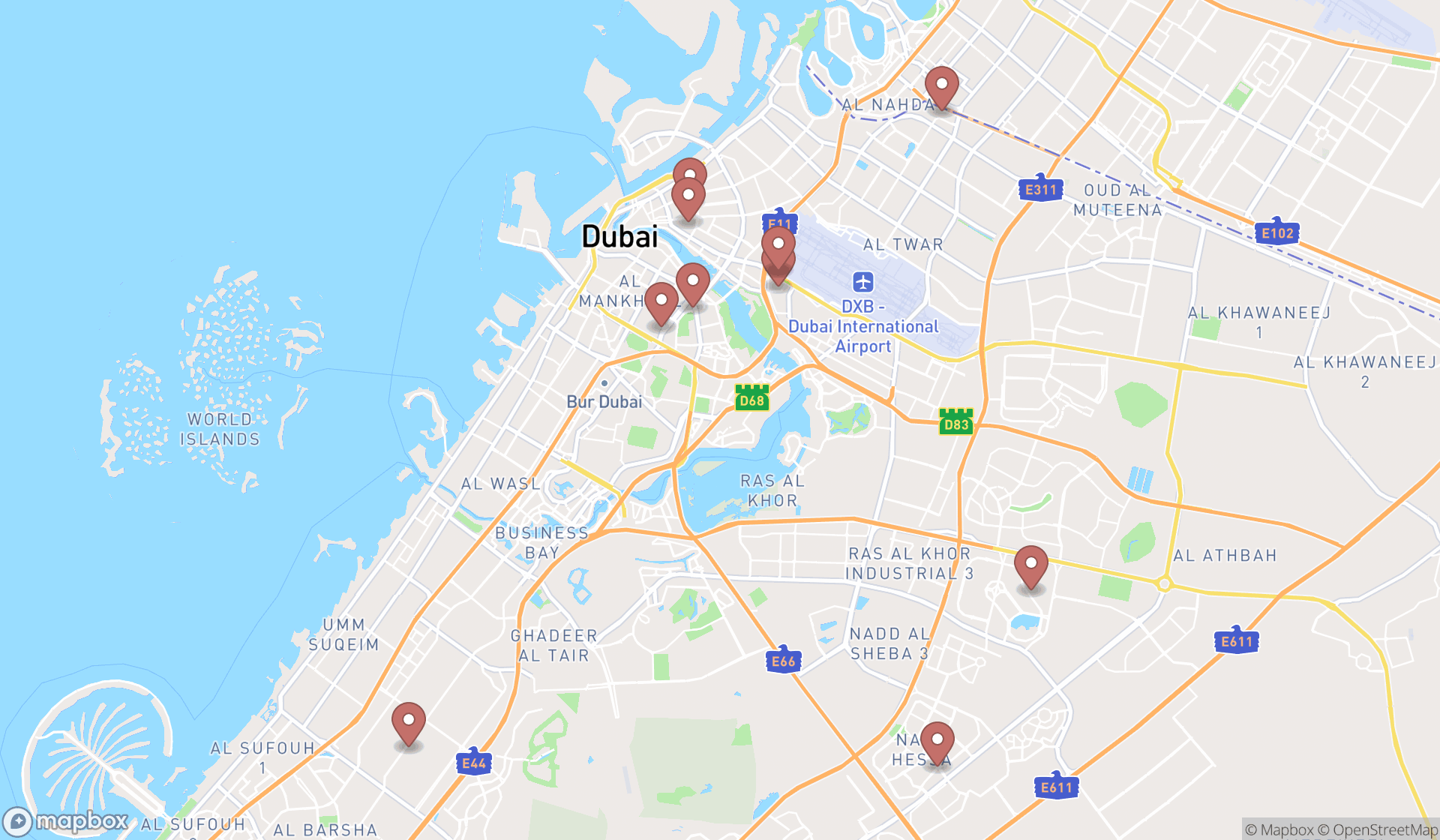 Map showing the ranked coin operated laundry equipment suppliers in Dubai, Dubai