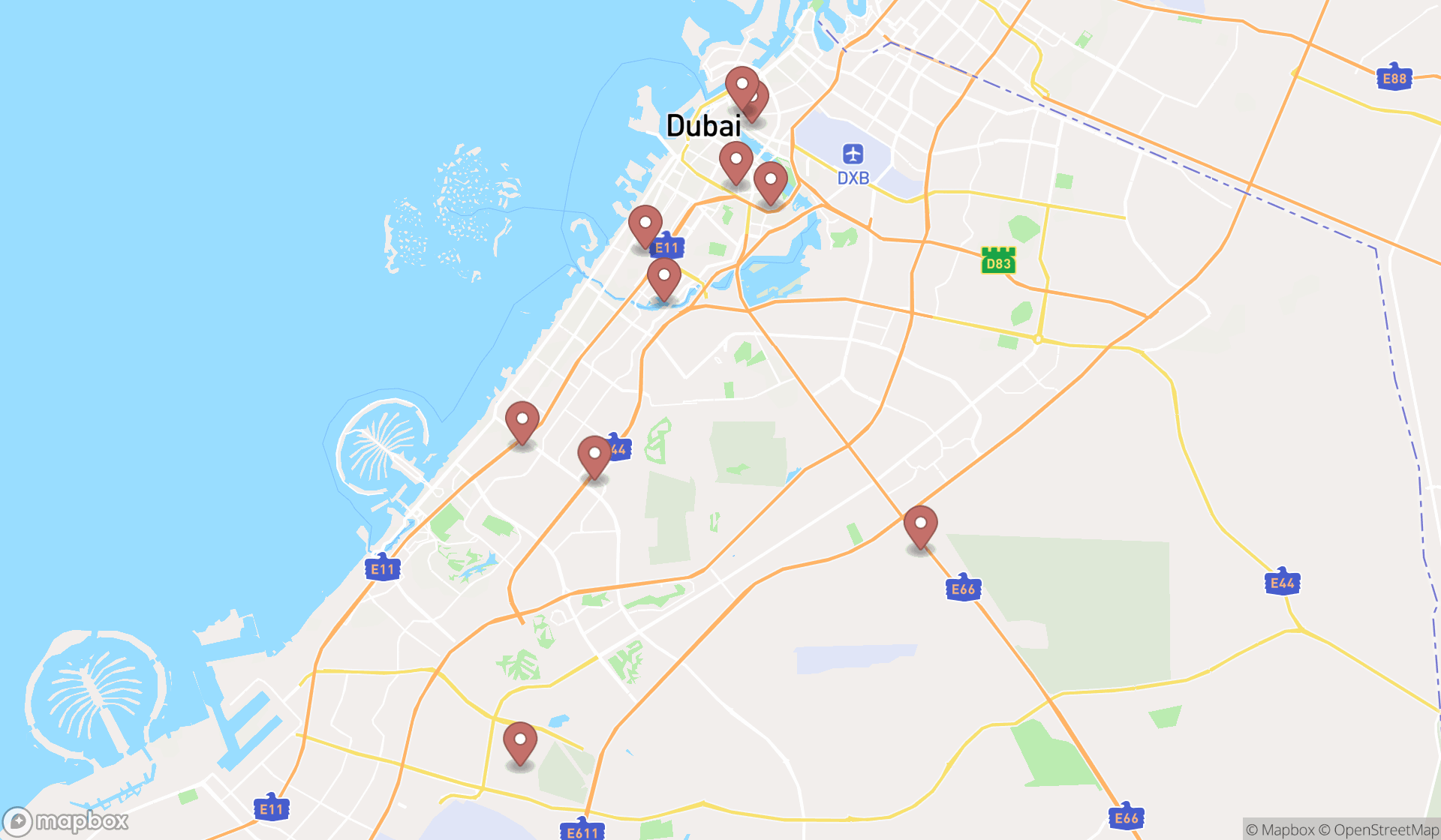 Map showing the ranked collectibles stores in Dubai, Dubai