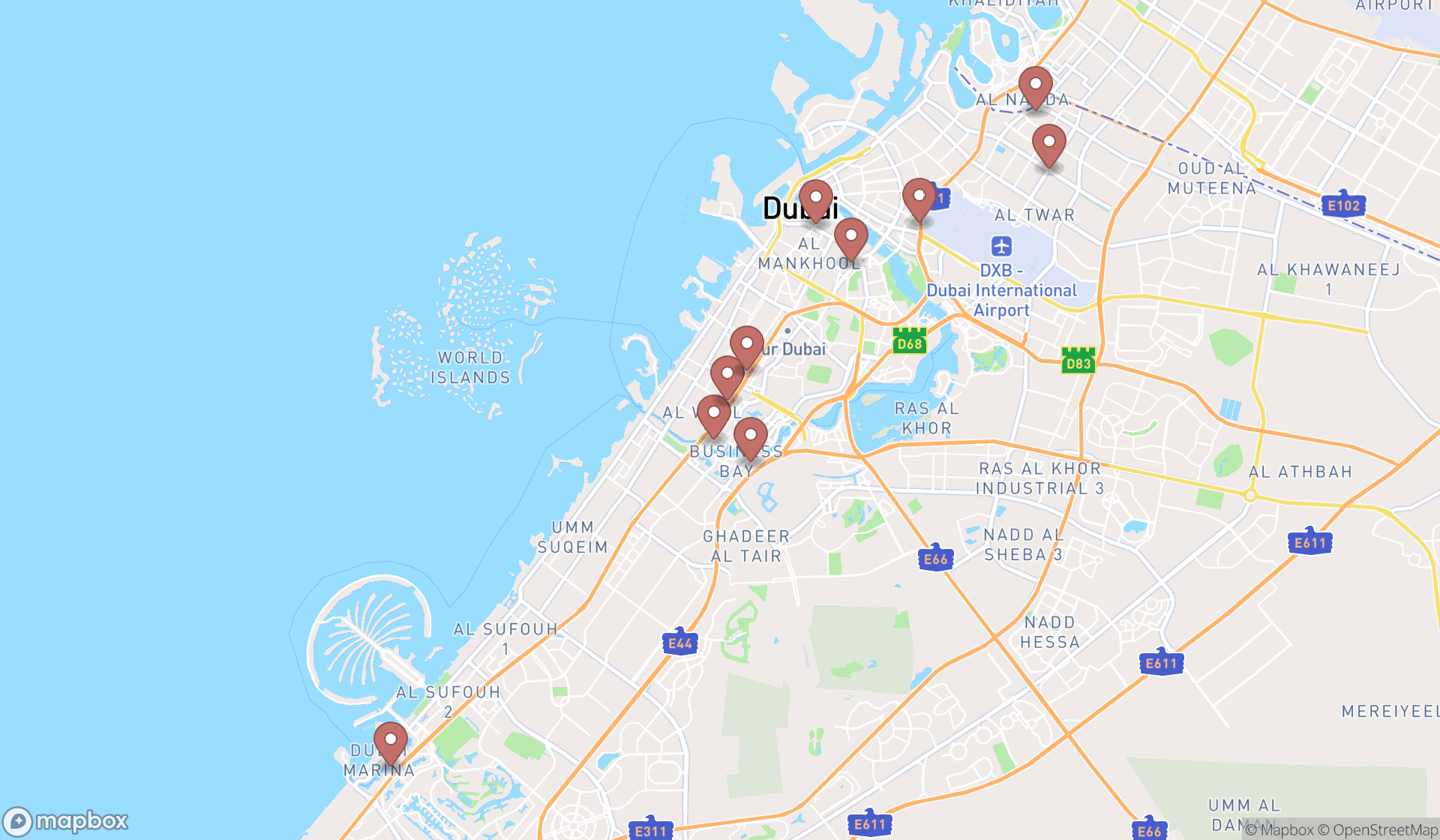Map showing the ranked commercial agents in Dubai, Dubai