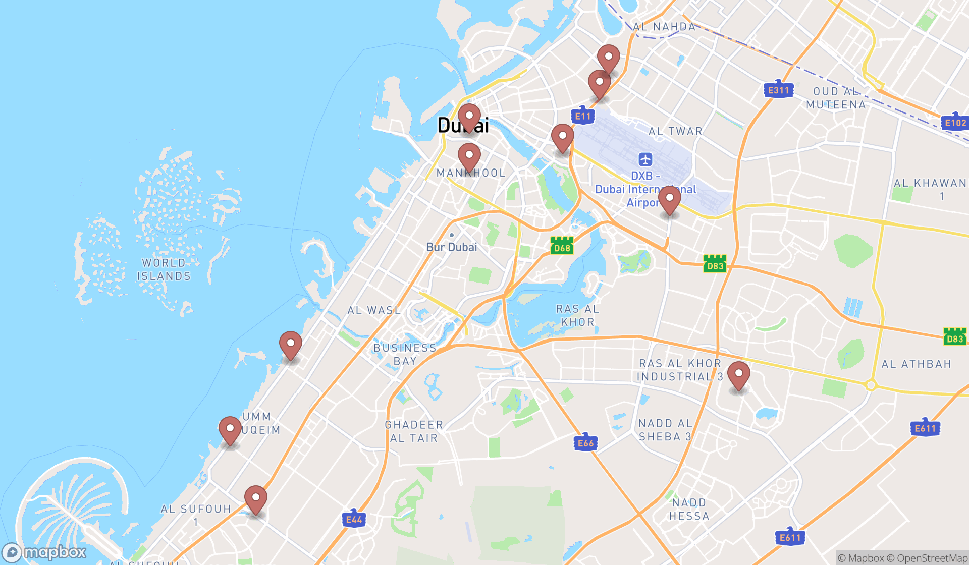 Map showing the ranked commercial photographers in Dubai, Dubai