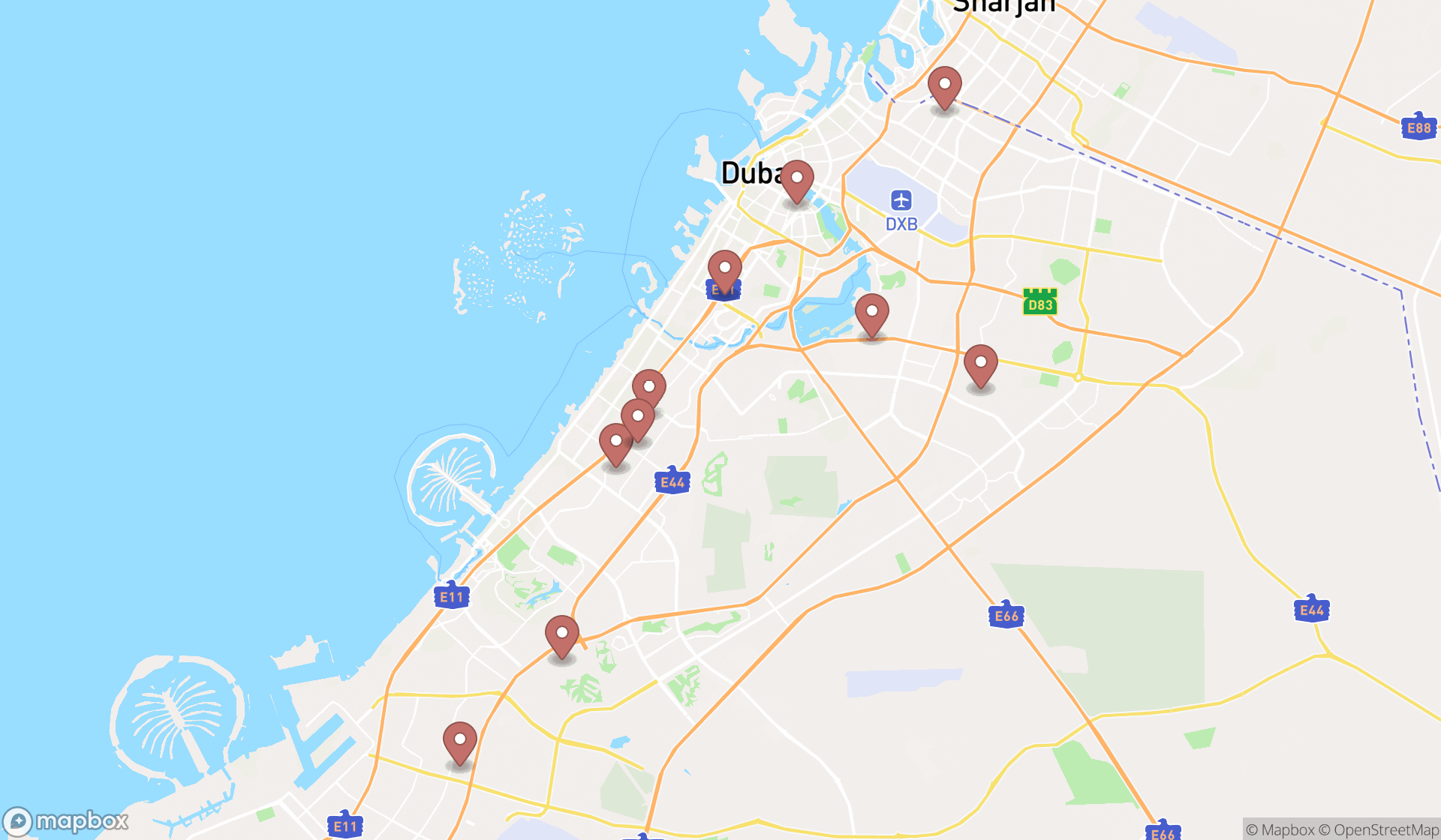 Map showing the ranked commercial printers in Dubai, Dubai