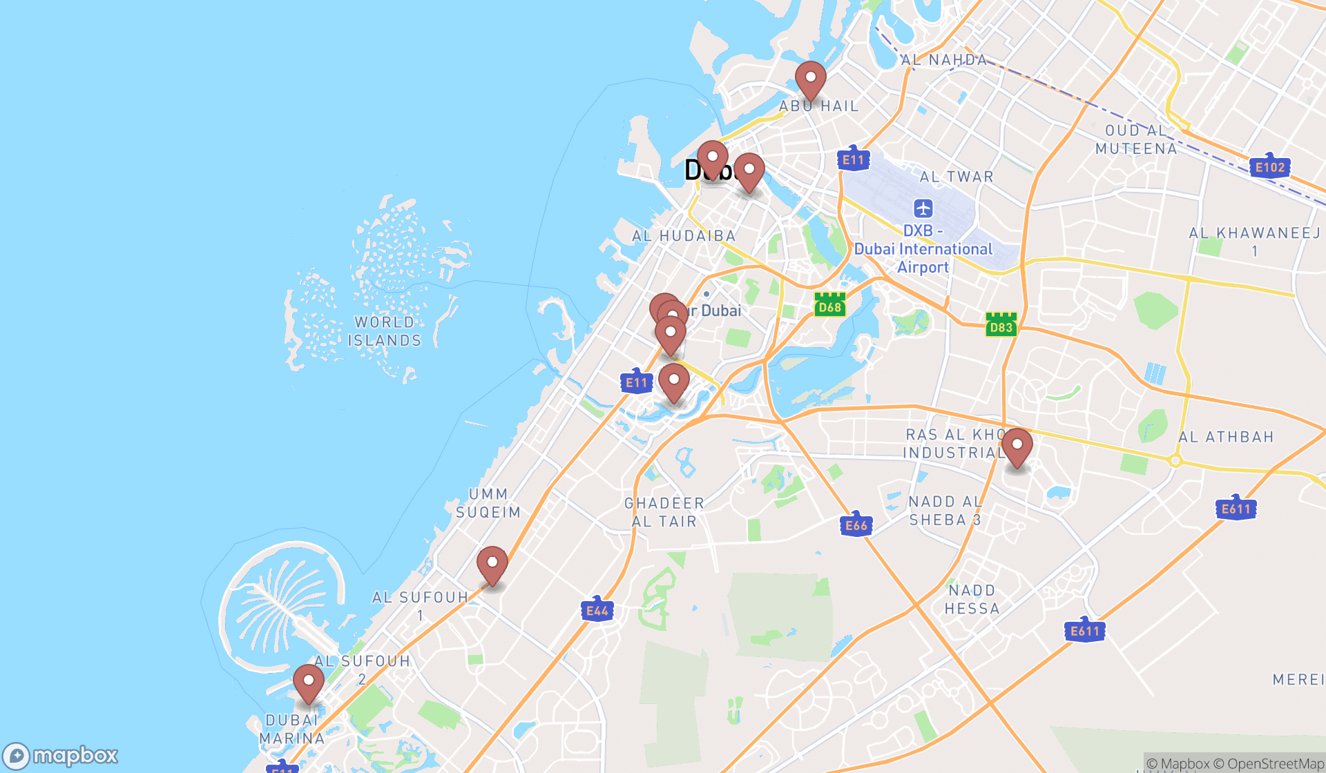 Map showing the ranked commercial real estate agencies in Dubai, Dubai