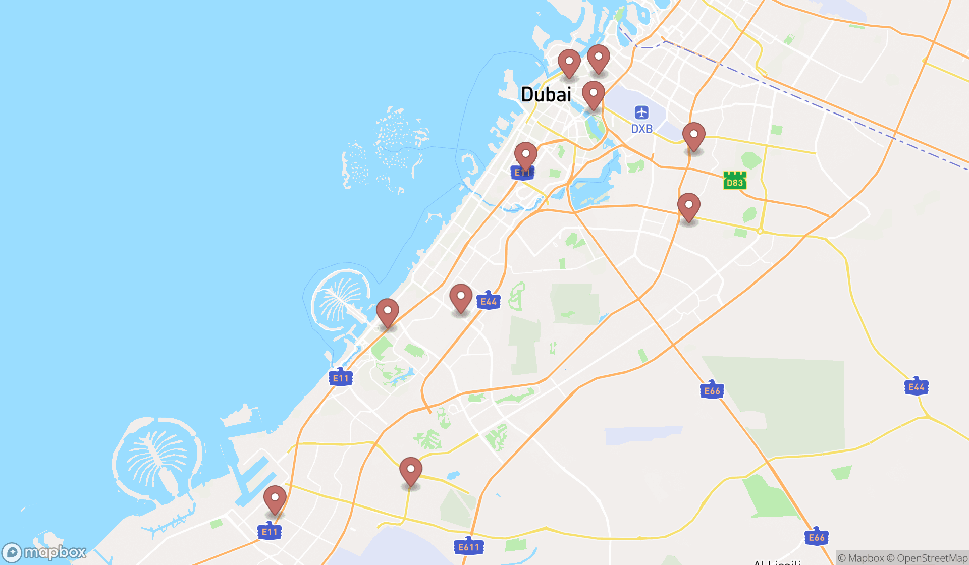 Map showing the ranked commercial real estate inspectors in Dubai, Dubai