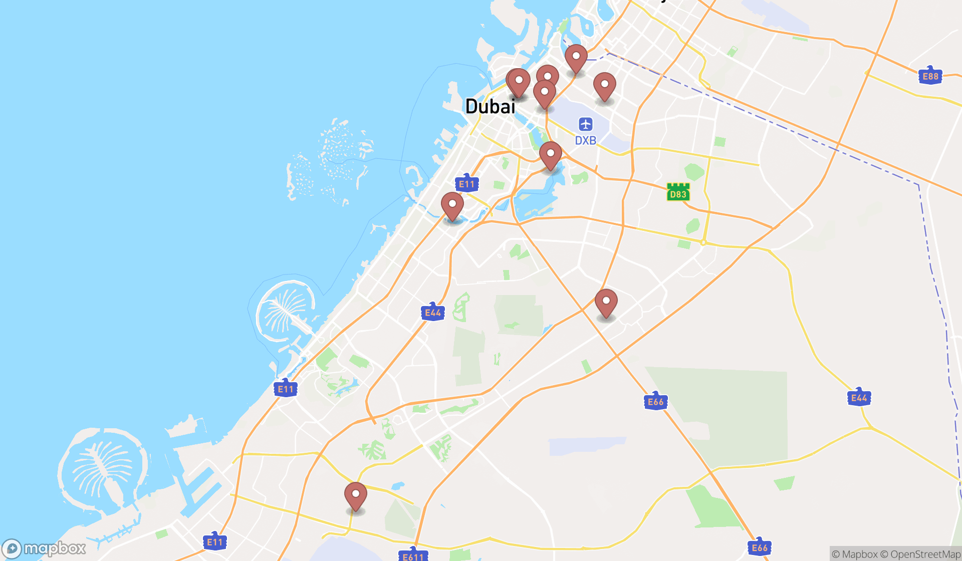 Map showing the ranked commercial refrigerator suppliers in Dubai, Dubai