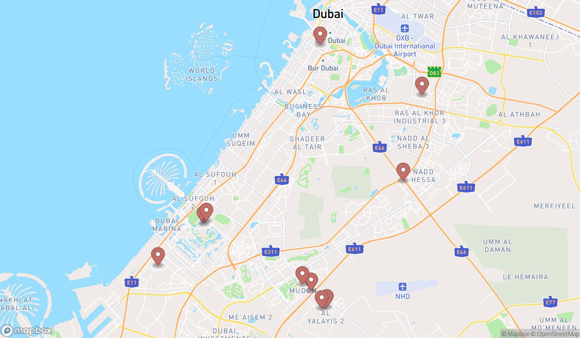 Map showing the ranked community gardens in Dubai, Dubai