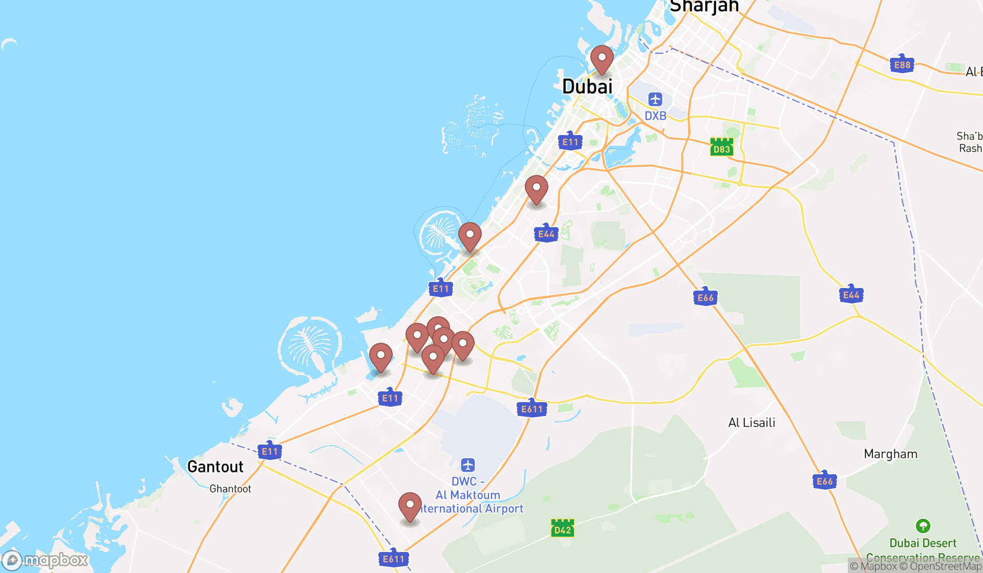 Map showing the ranked companies in Dubai, Dubai