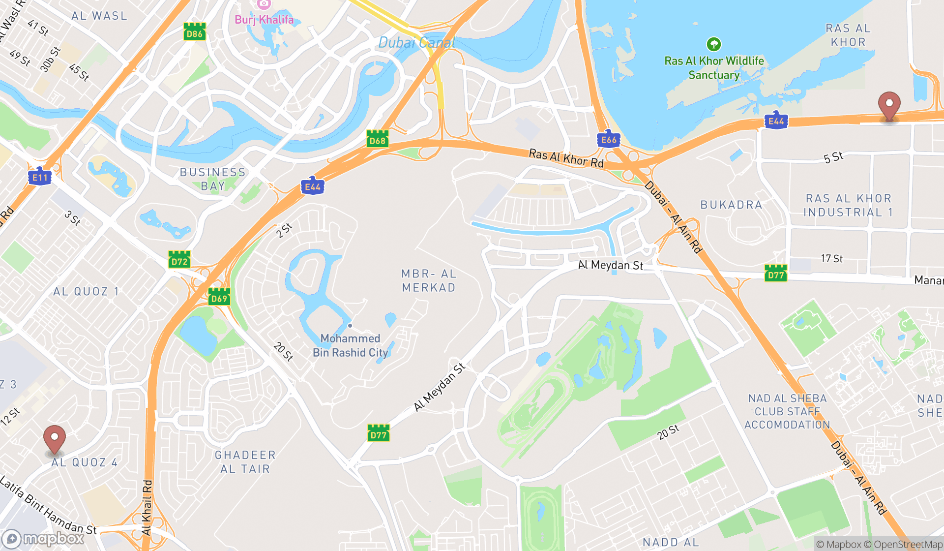 Map showing the ranked compressed natural gas stations in Dubai, Dubai