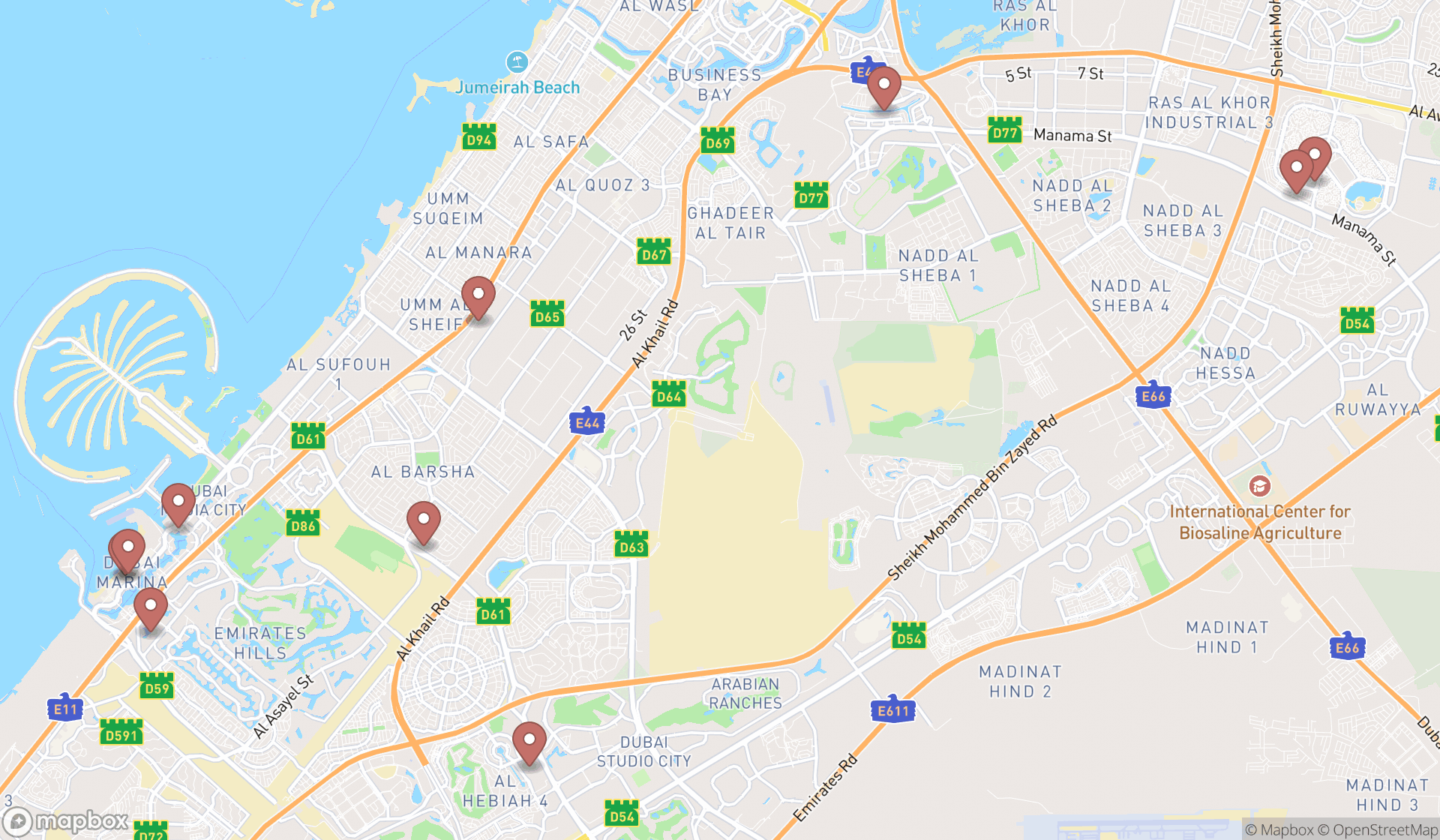 Map showing the ranked computer clubs in Dubai, Dubai