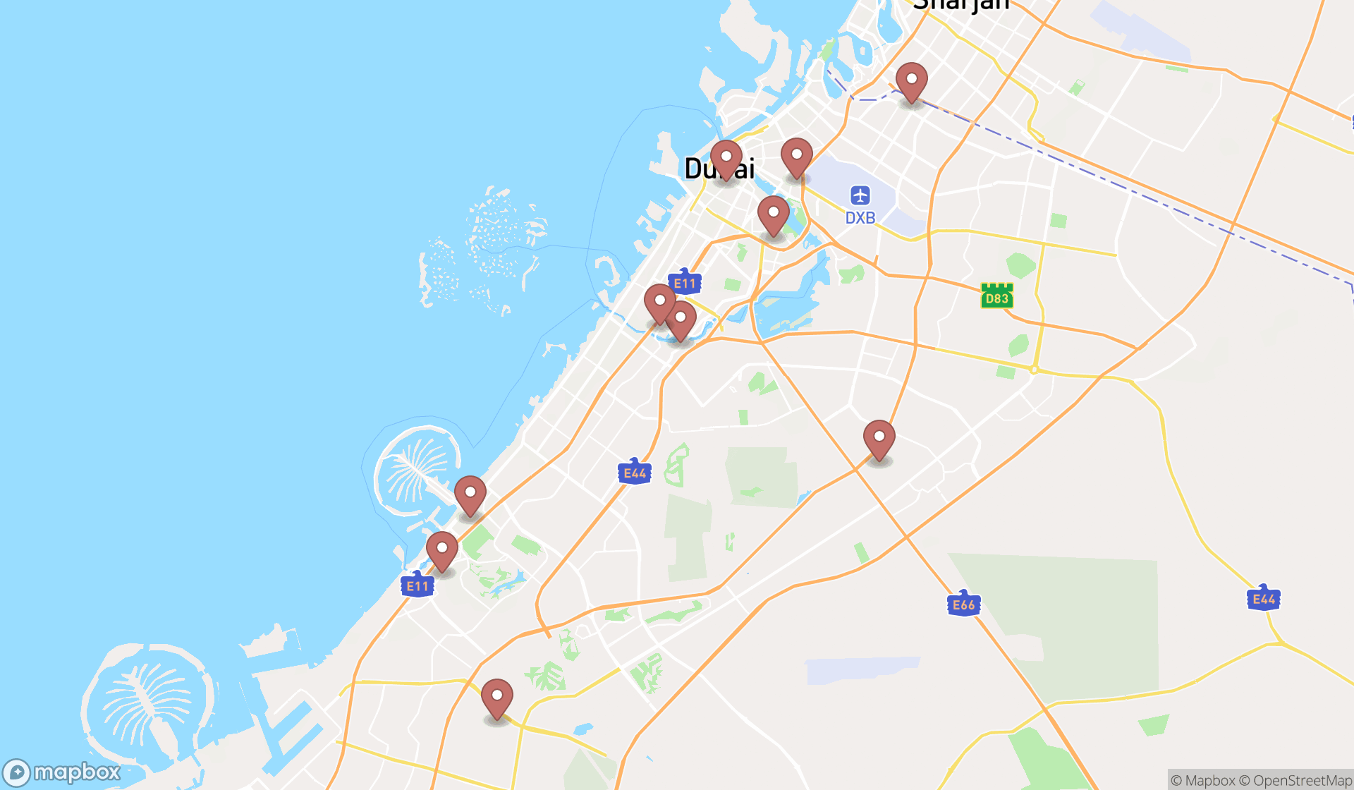 Map showing the ranked computer consultants in Dubai, Dubai