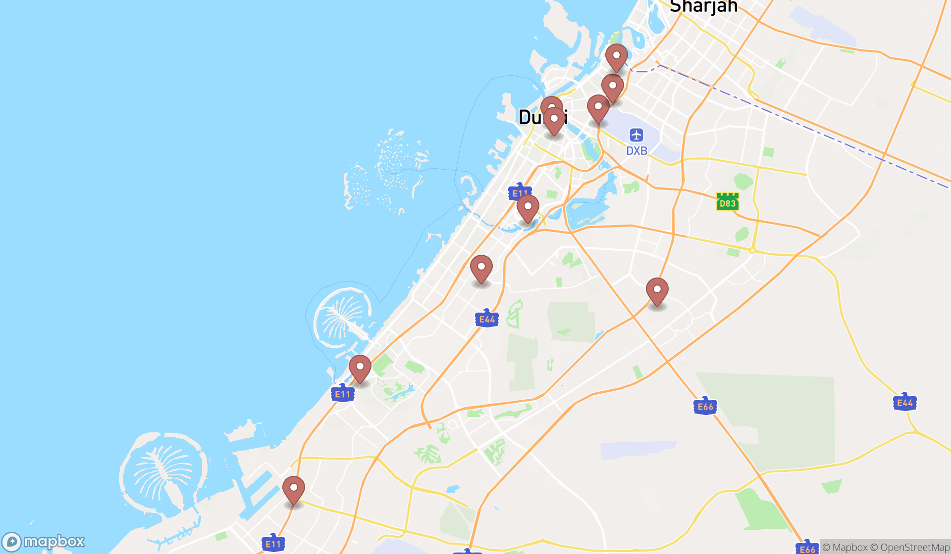 Map showing the ranked computer security services in Dubai, Dubai