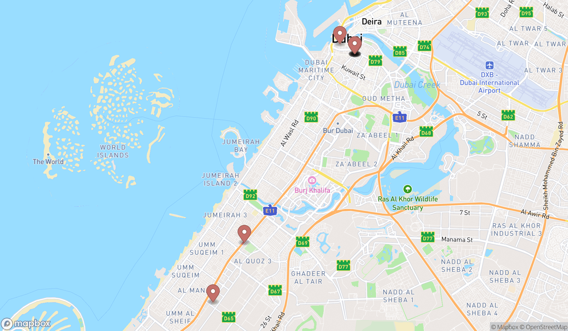 Map showing the ranked computer stores in Dubai, Dubai