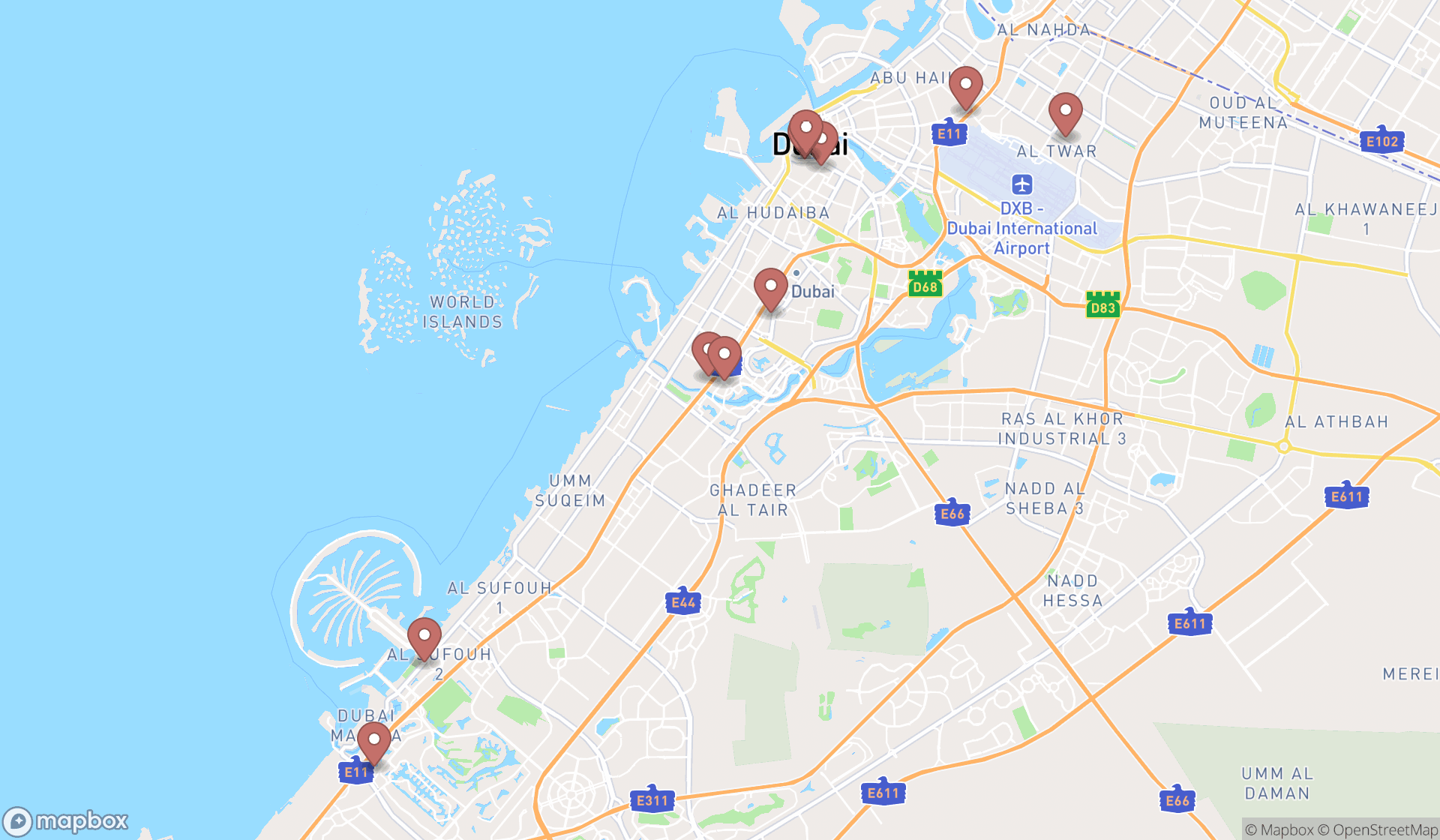 Map showing the ranked computer support and services in Dubai, Dubai