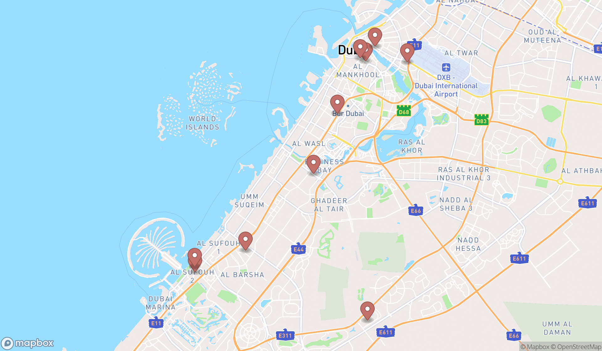 Map showing the ranked computer training schools in Dubai, Dubai