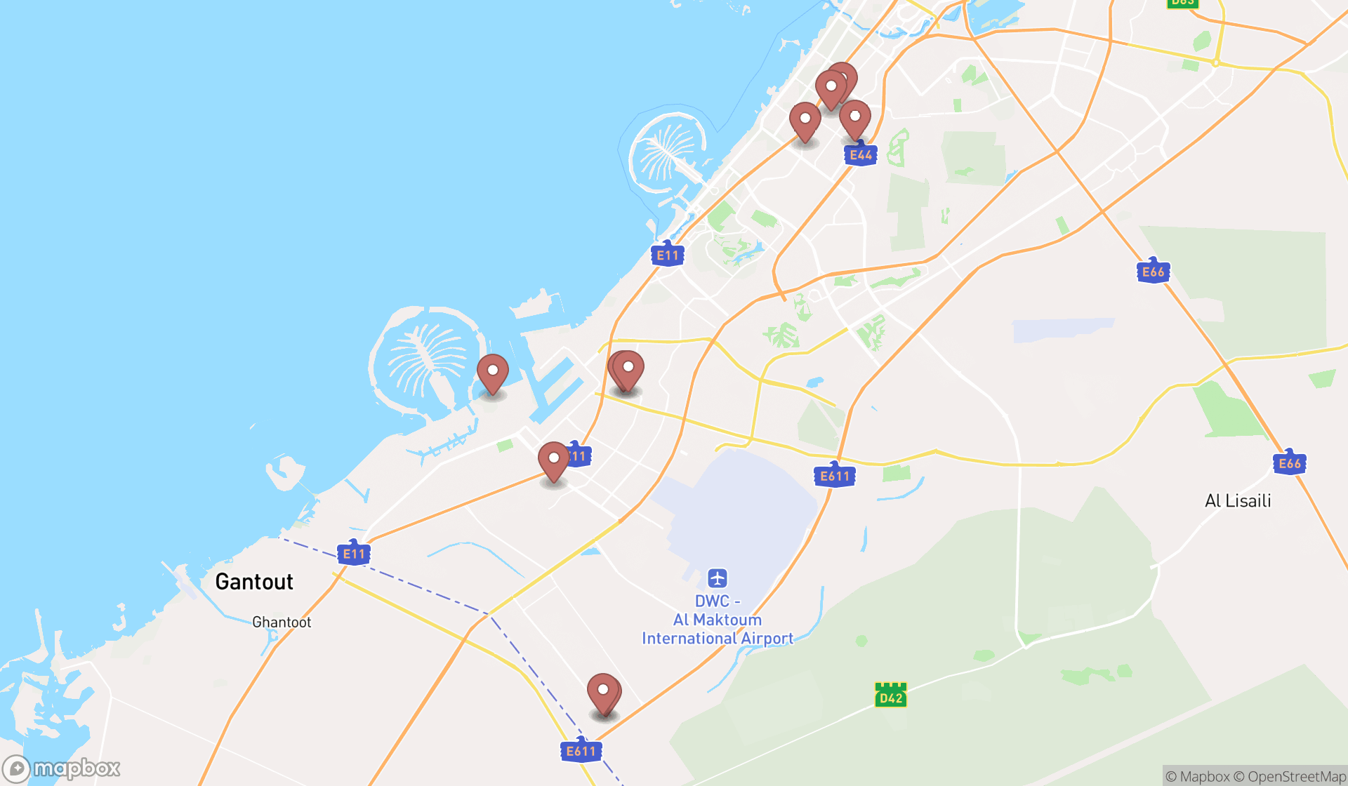 Map showing the ranked concrete factories in Dubai, Dubai