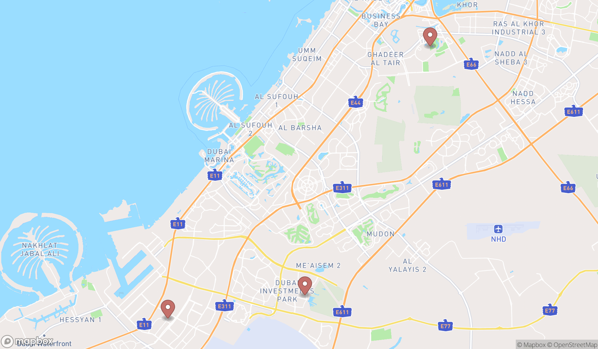 Map showing the ranked concrete metal framework suppliers in Dubai, Dubai