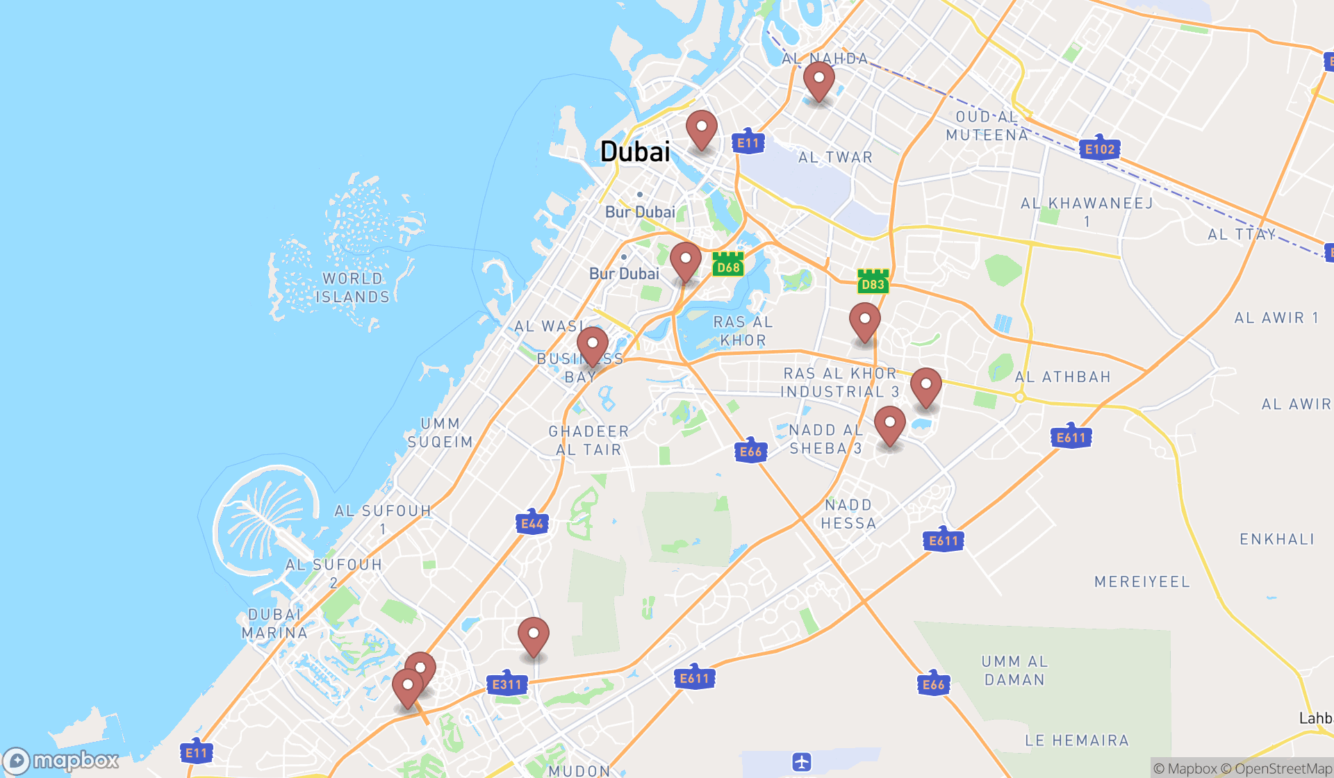 Map showing the ranked condominium rental agencies in Dubai, Dubai