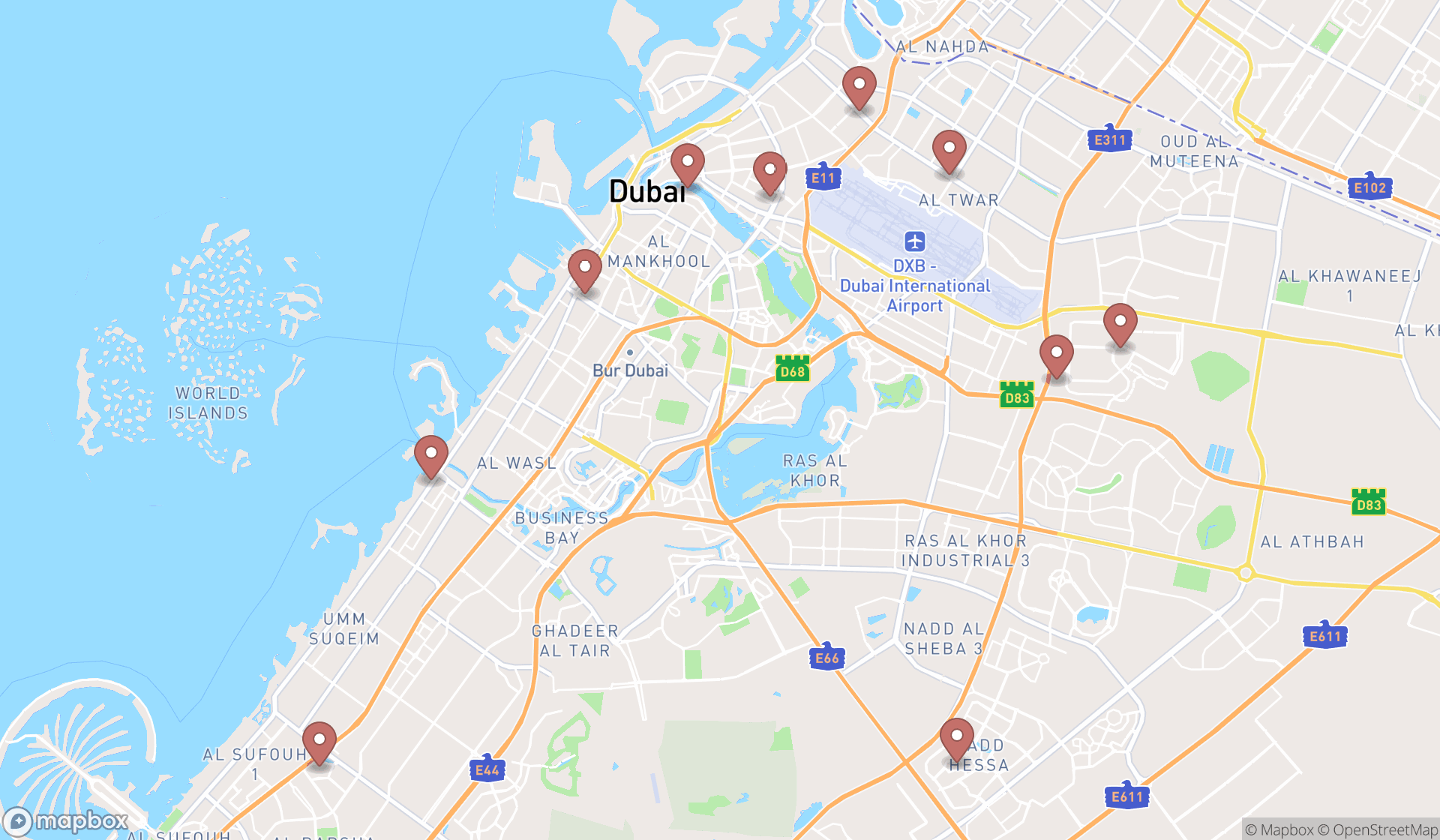 Map showing the ranked confectionery stores in Dubai, Dubai