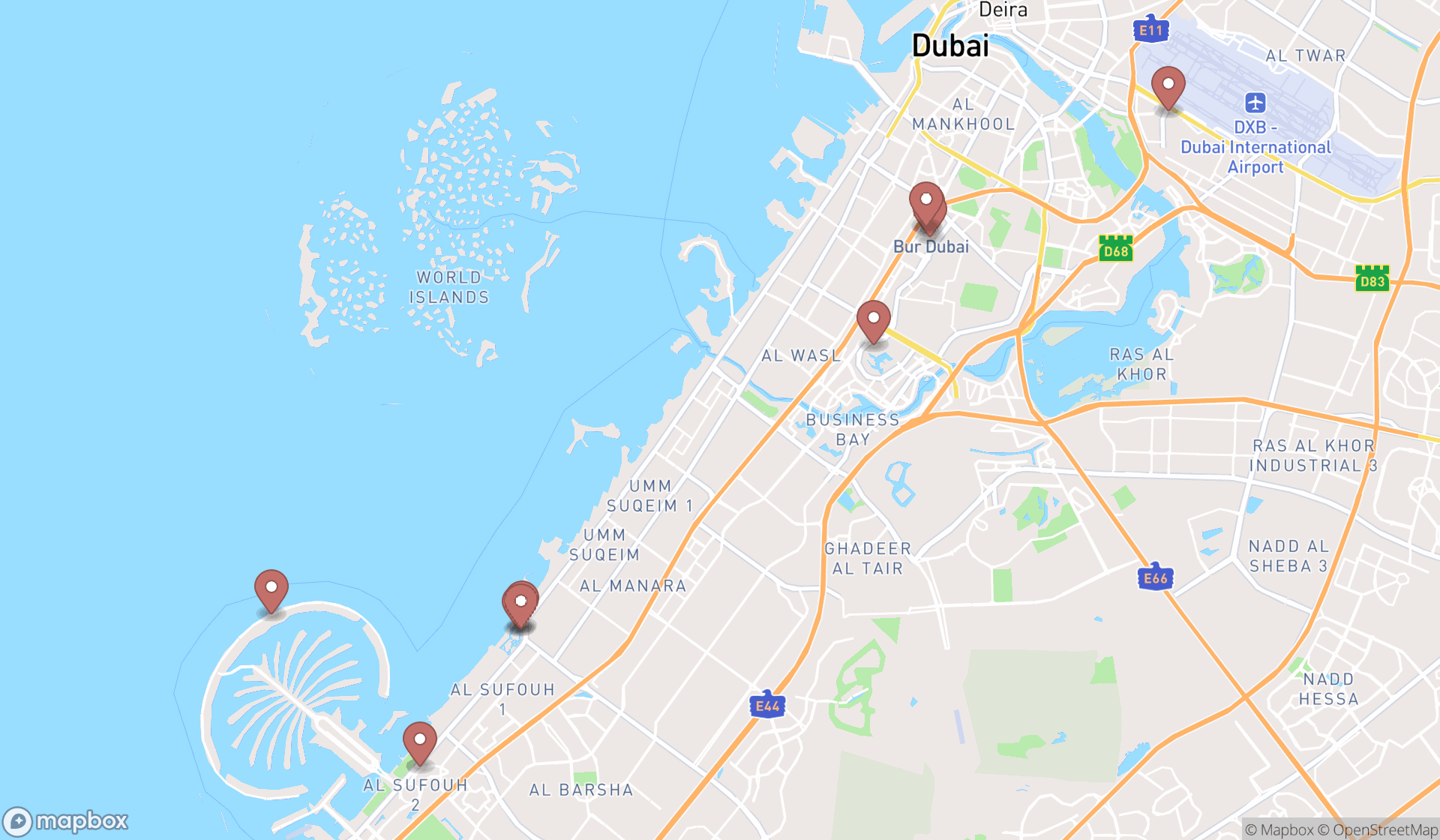 Map showing the ranked conference centers in Dubai, Dubai