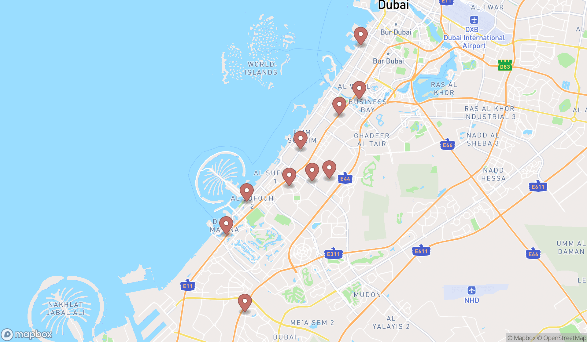 Map showing the ranked consignment shops in Dubai, Dubai