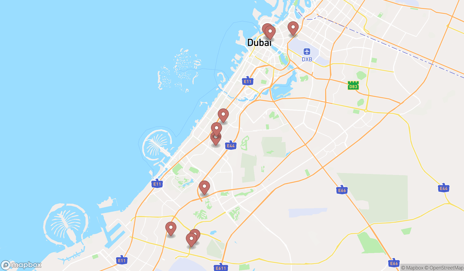 Map showing the ranked construction material wholesalers in Dubai, Dubai