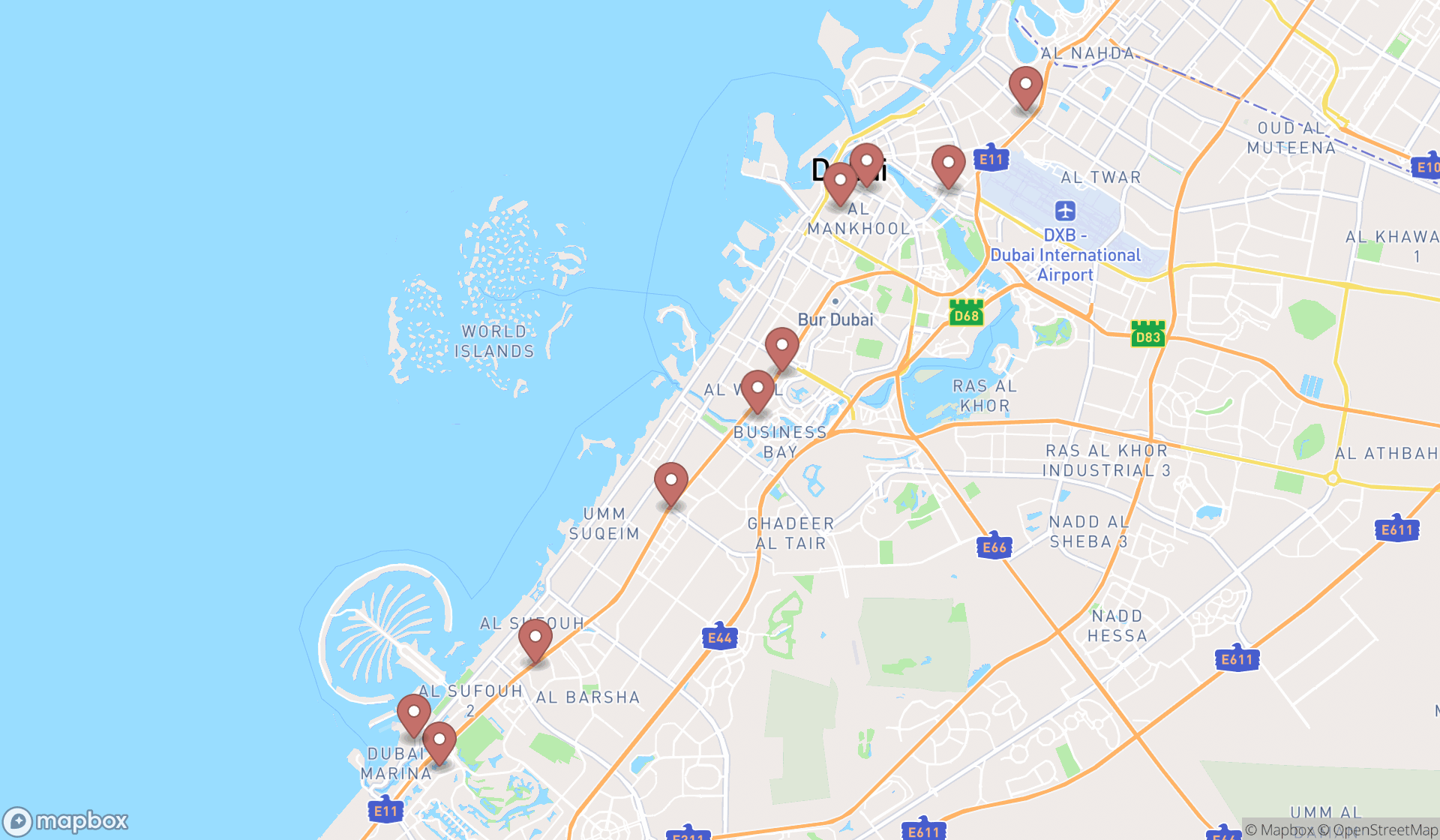 Map showing the ranked consultants in Dubai, Dubai