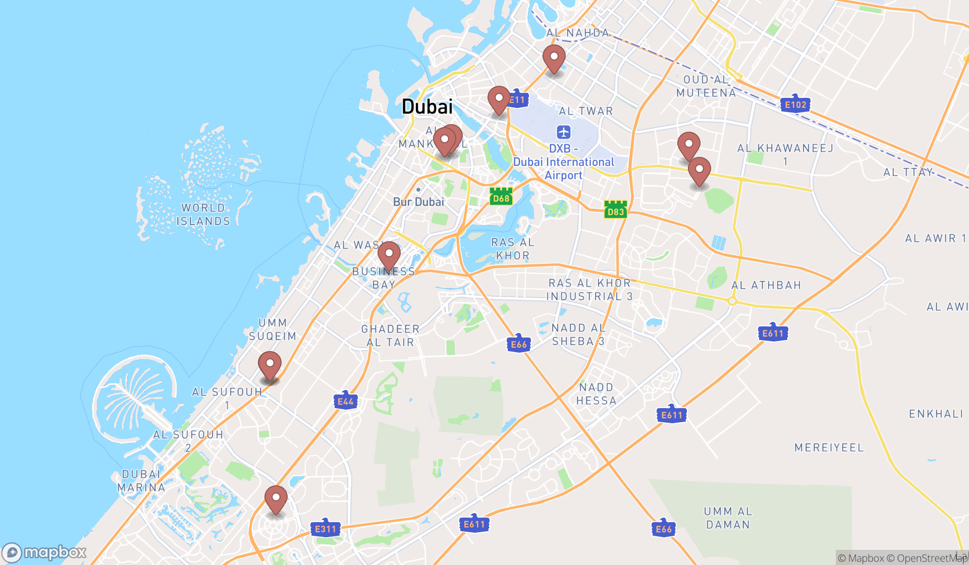 Map showing the ranked consumer advice centers in Dubai, Dubai