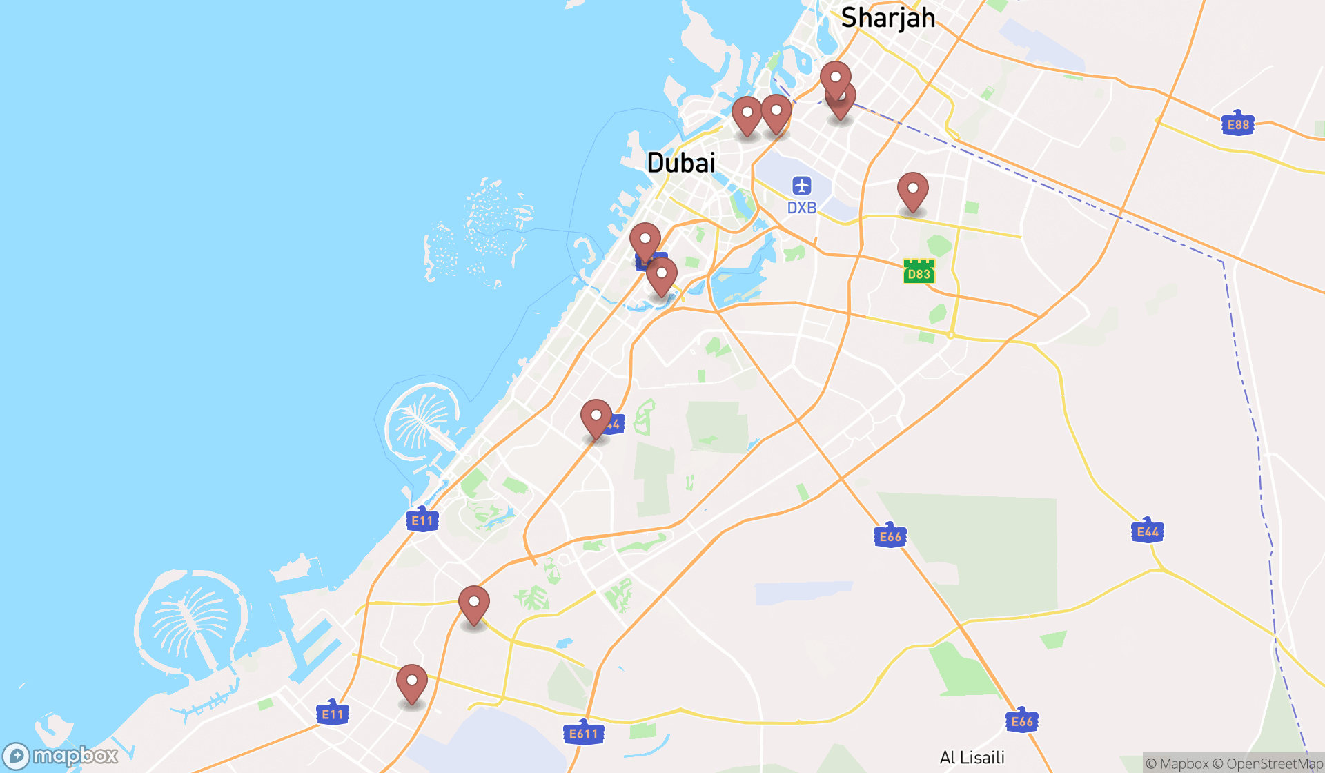 Map showing the ranked contact lenses suppliers in Dubai, Dubai