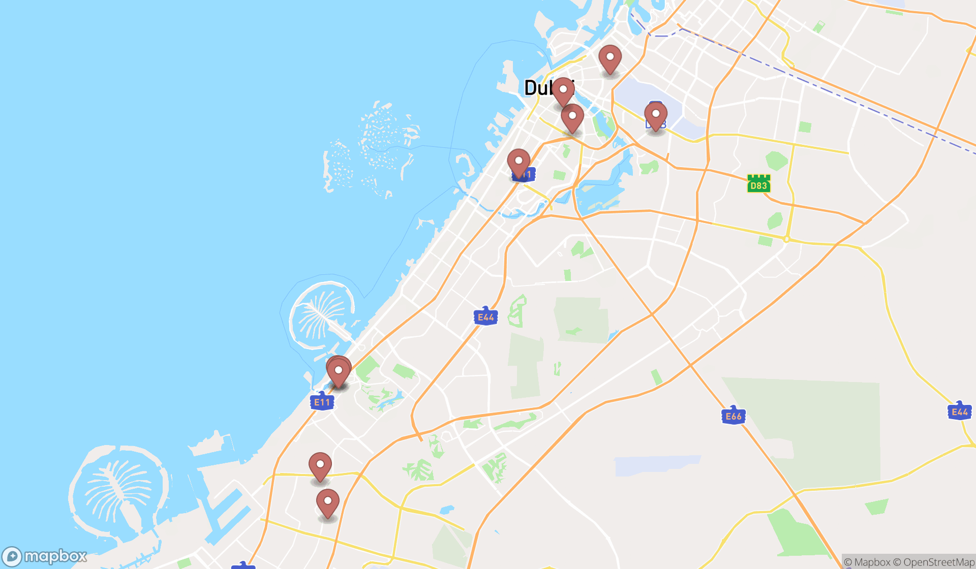 Map showing the ranked container suppliers in Dubai, Dubai