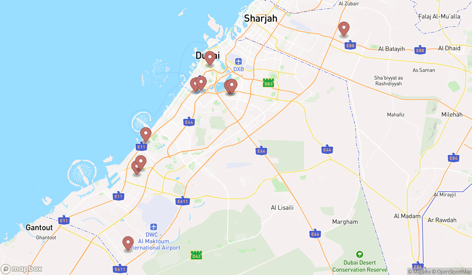 Map showing the ranked containers suppliers in Dubai, Dubai