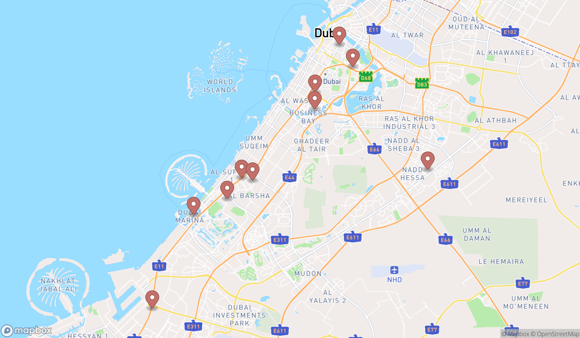 Map showing the ranked continental restaurants in Dubai, Dubai