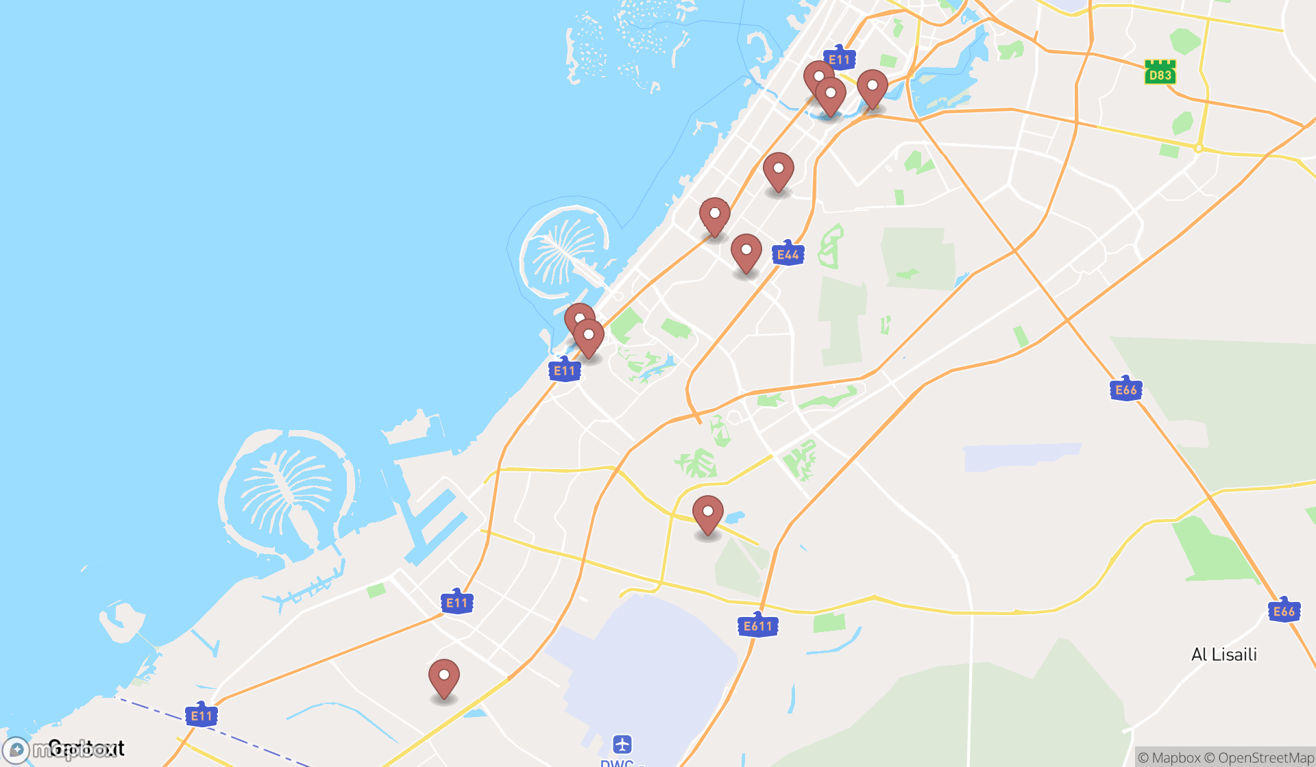 Map showing the ranked contractors in Dubai, Dubai