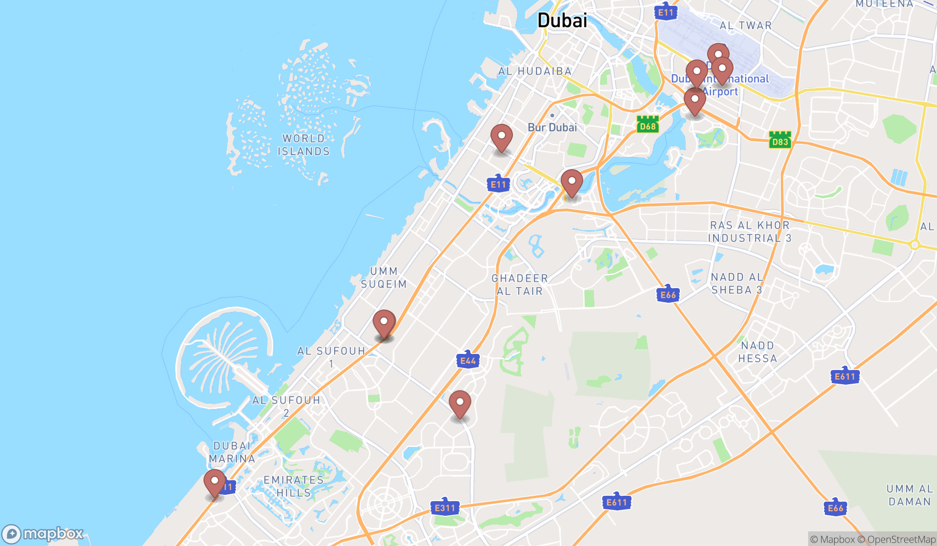 Map showing the ranked convenience stores in Dubai, Dubai