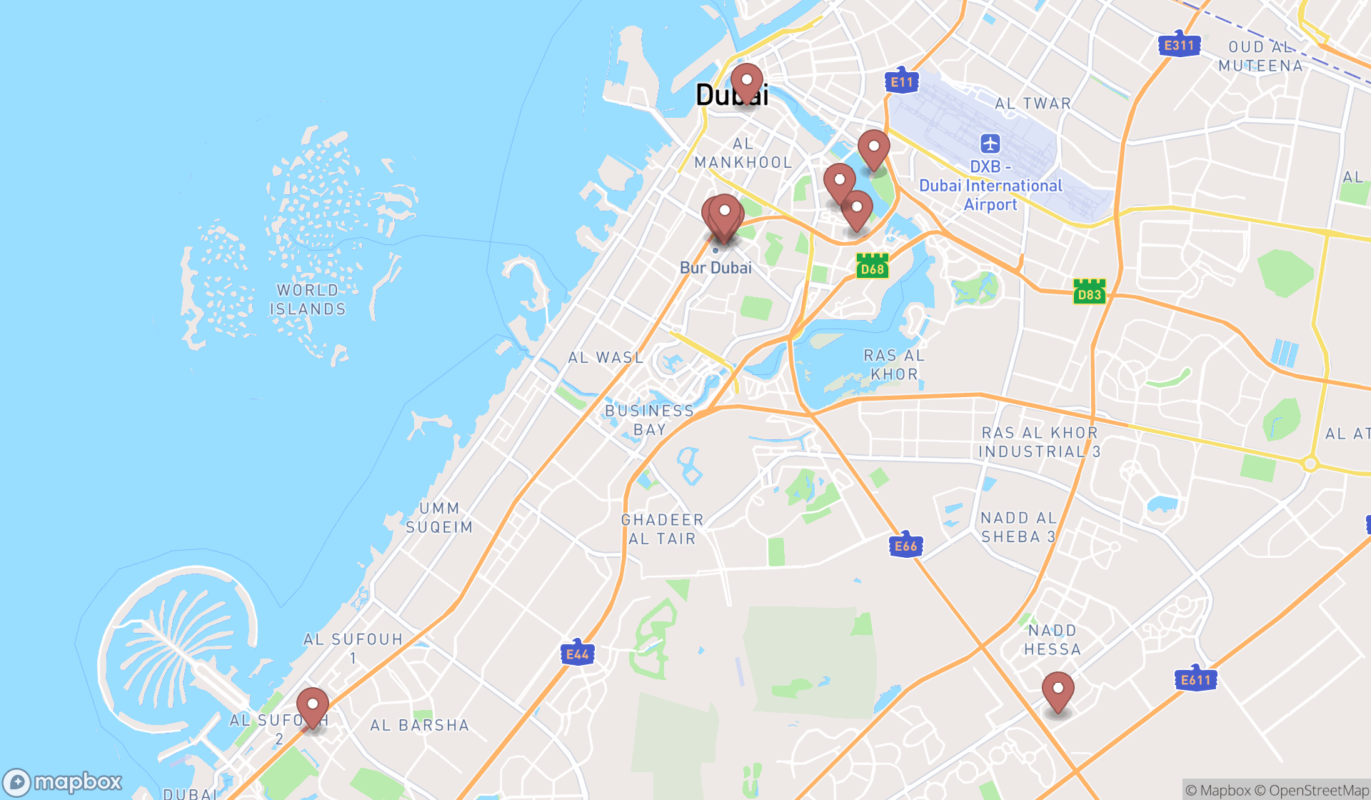 Map showing the ranked convention centers in Dubai, Dubai