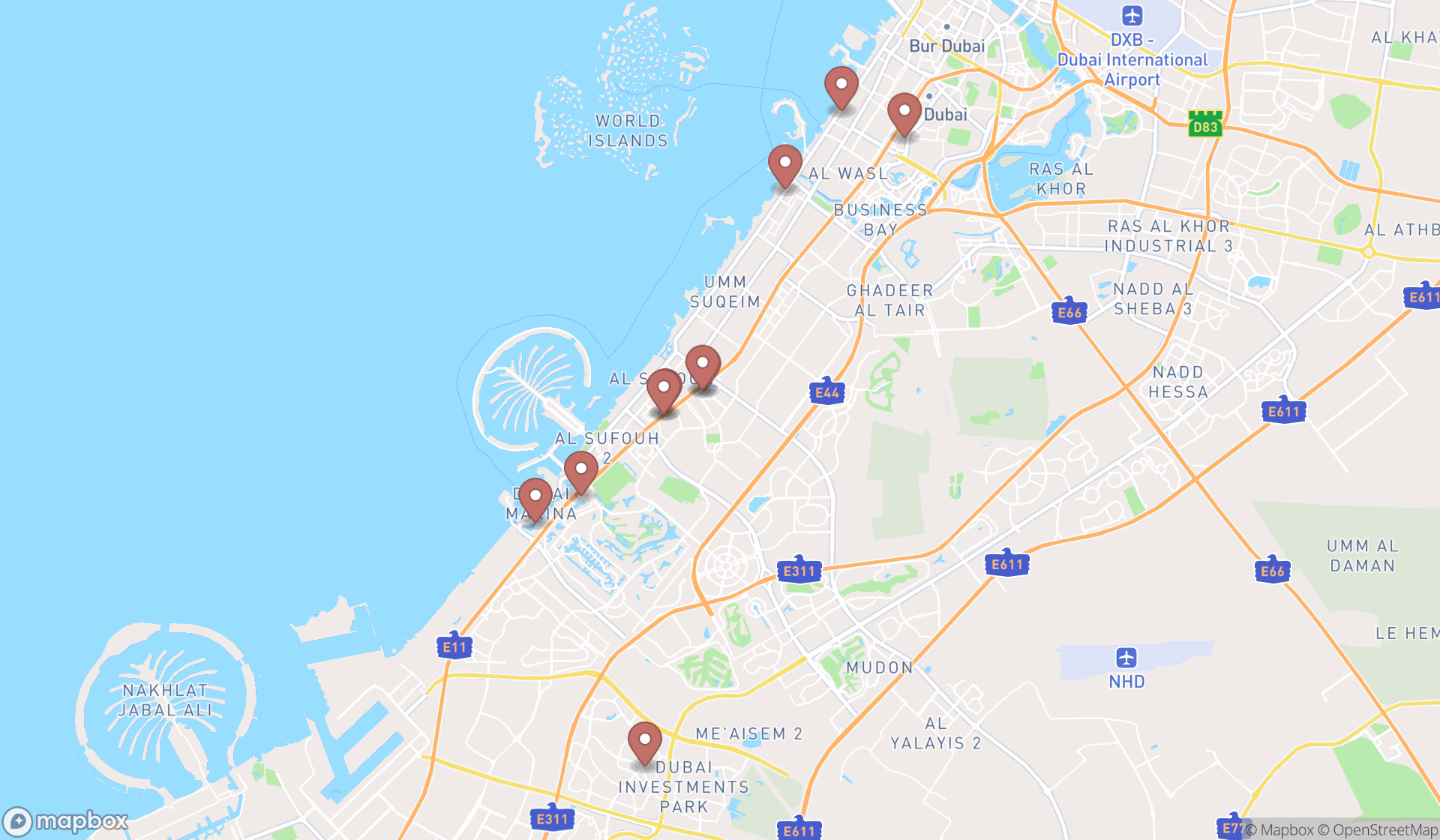 Map showing the ranked cookie shops in Dubai, Dubai