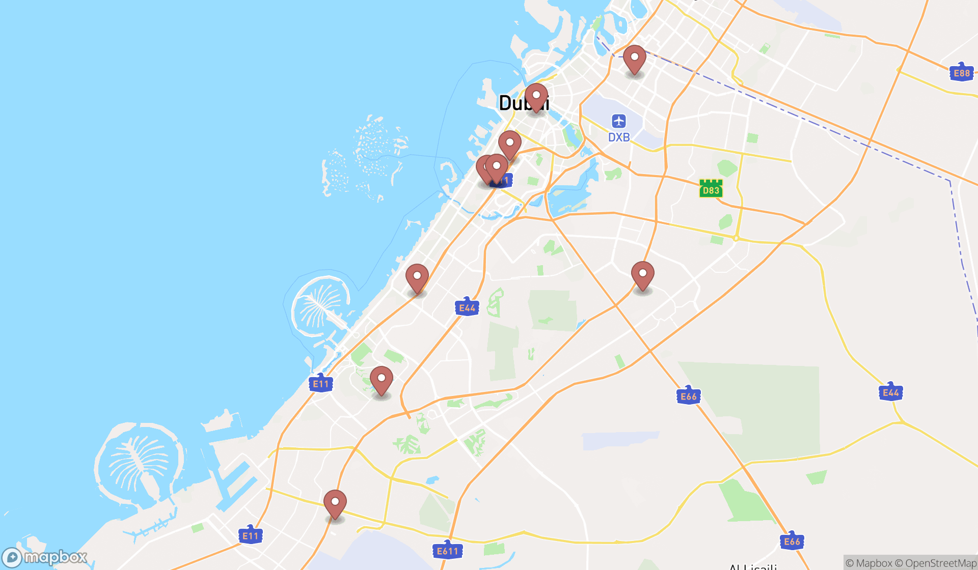 Map showing the ranked cooking classes in Dubai, Dubai